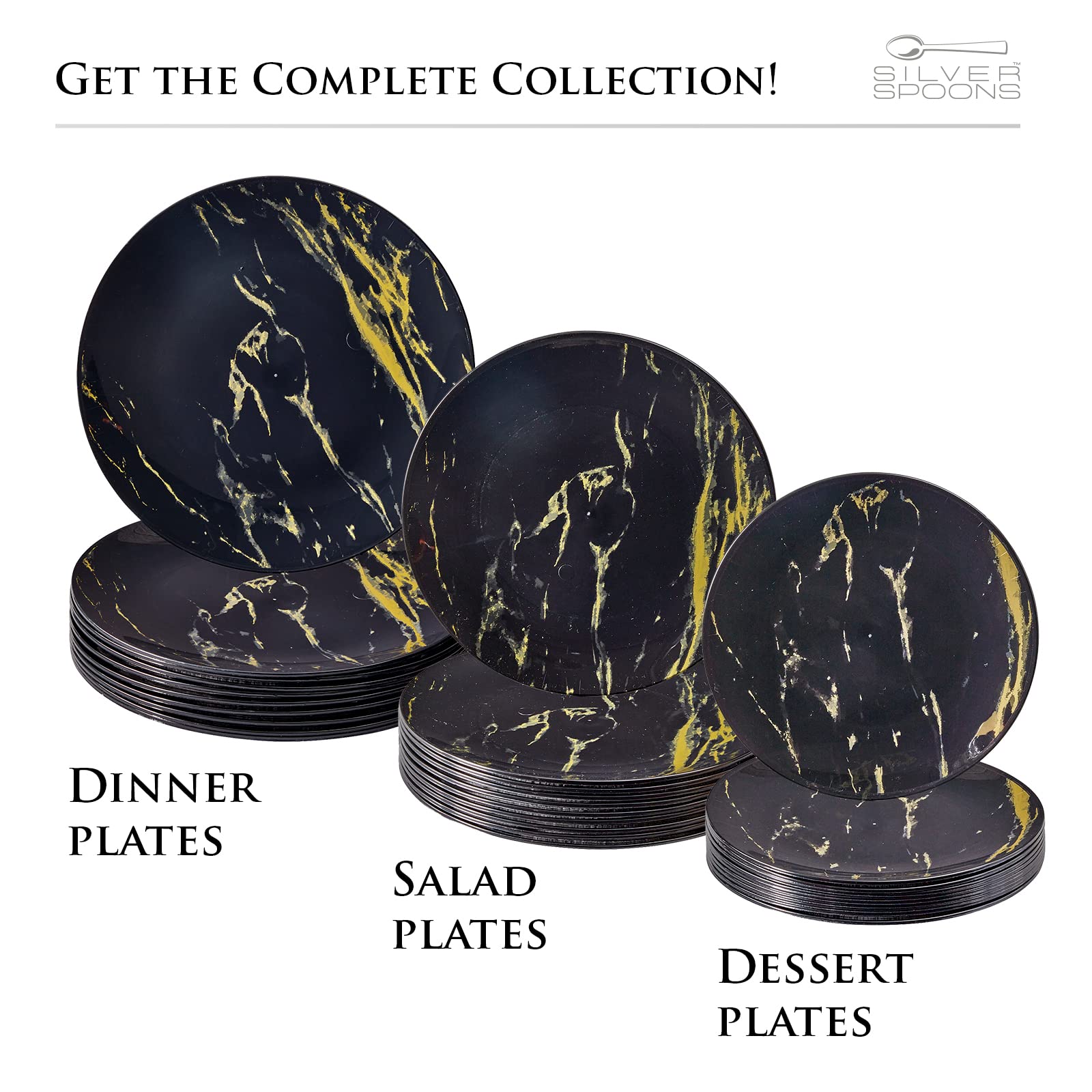 Elegant Marble Disposable Dessert Plates 10-Pc Set for Parties & Fine Dining - Black/Gold
