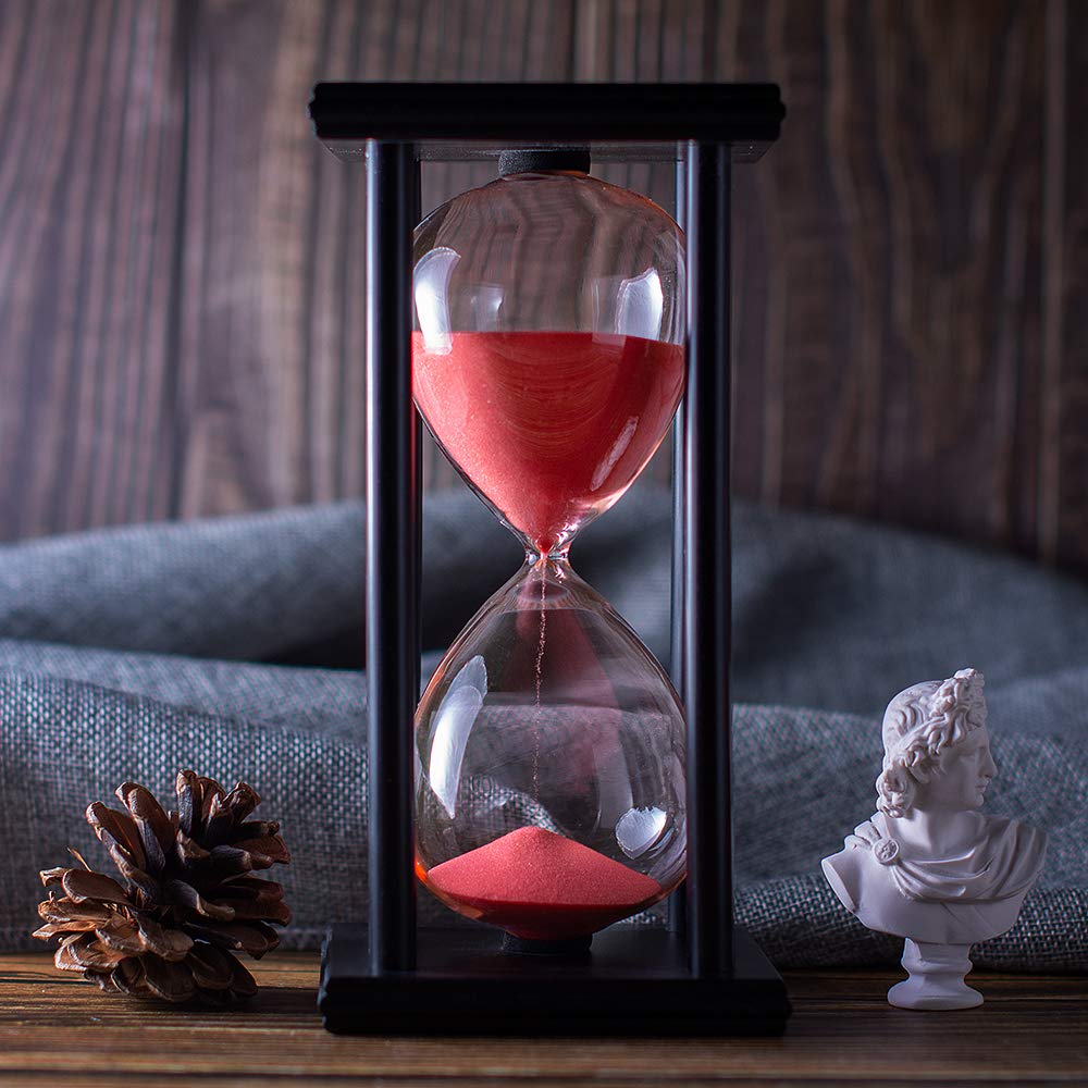 60 Minute Red Sand Hourglass Timer - Handcrafted Wooden Frame Sand Clock for Home Office Decor, Meditation & Kitchen Cooking Timer