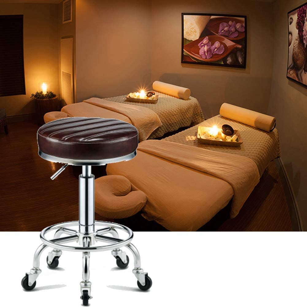 Adjustable Hydraulic Rolling Swivel Stool Chair - 70cm Height Salon, Tattoo, Massage, Spa, Kitchen, Bar & Office Stool - PU Leather Upholstery (Black) - Perfect for Hairdressers, Tattoo Artists, Therapists & Home Use