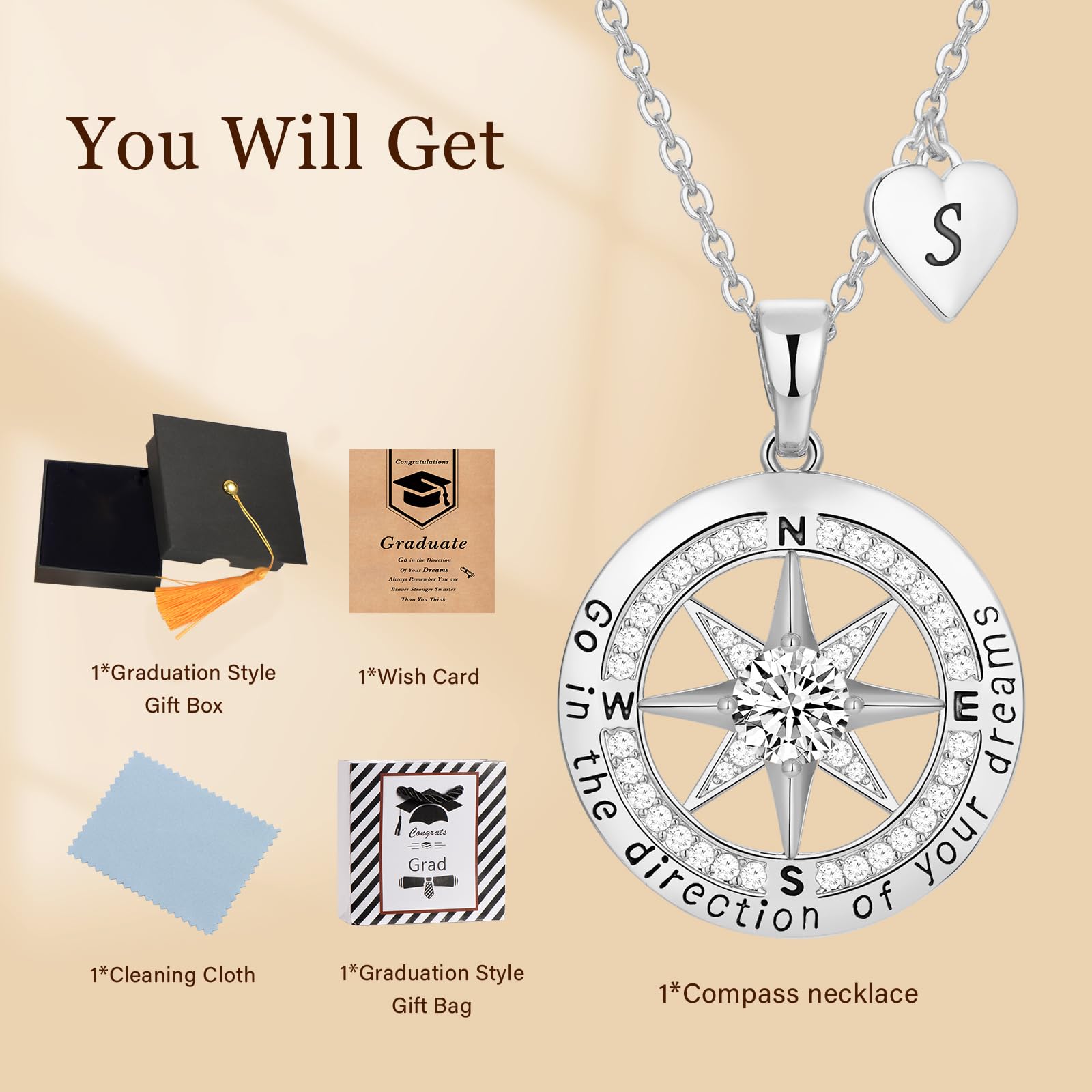 2024 Graduation Gifts for Women - Personalized A-Z Compass Necklace for Sister, Daughter, Friend | Thoughtful High School & College Graduation Jewelry Gift | Perfect for Commencement Ceremonies & Celebrations