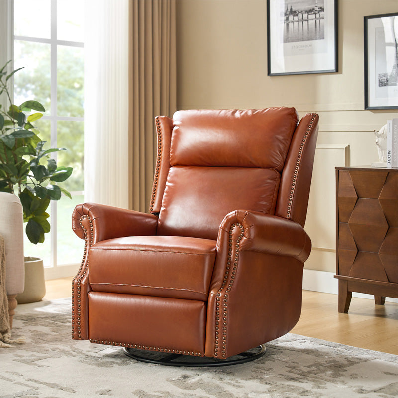 Martina Genuine Leather Manual Swivel Glider Recliner Chair - Comfortable Living Room Seating for Relaxing, Reading & Nursing