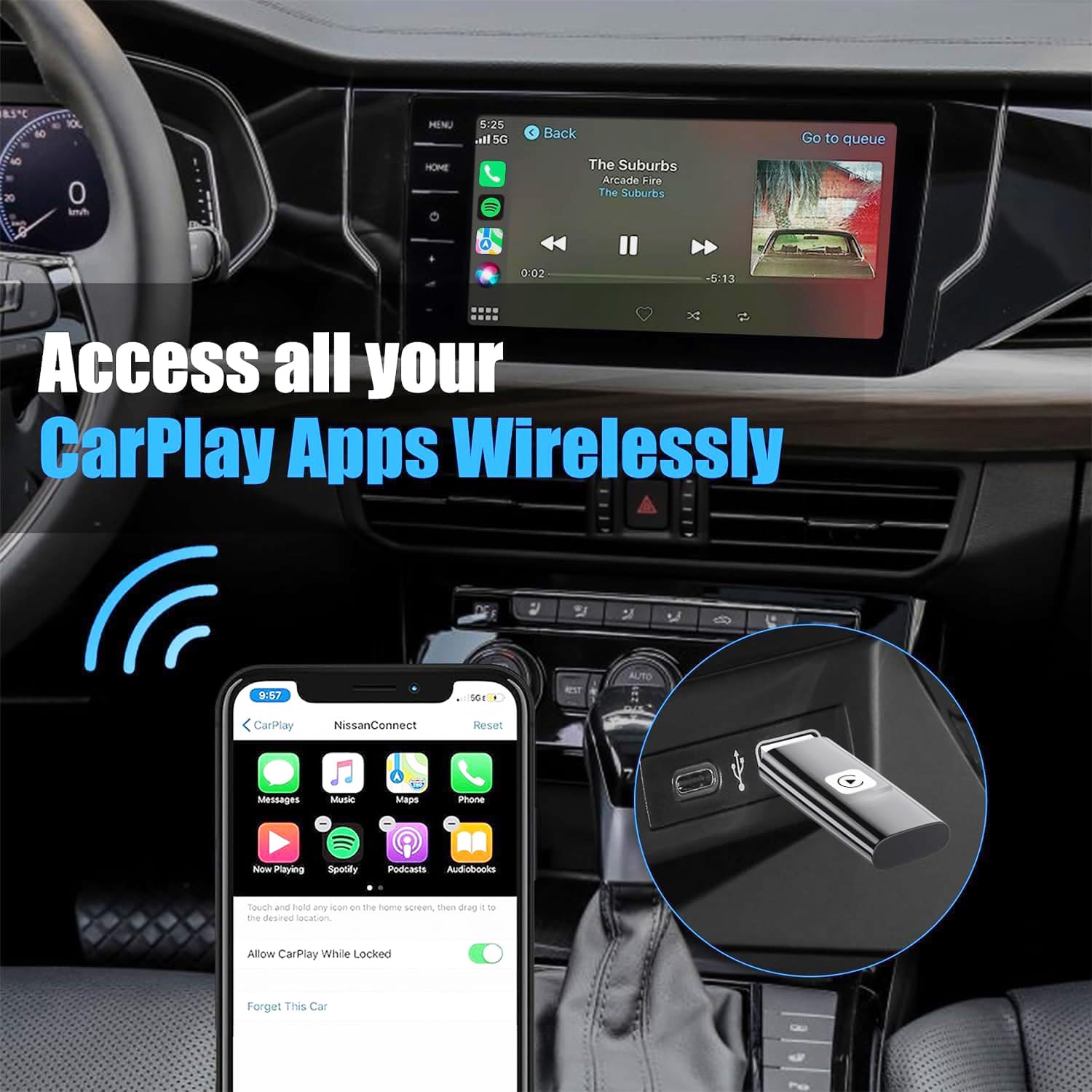 2025 Mini Stable Wireless CarPlay Adapter for Apple - Fastest Wireless CarPlay Dongle for iOS, Convert Factory Wired to Wireless - Perfect for Commuting, Road Trips & Hands-Free Driving