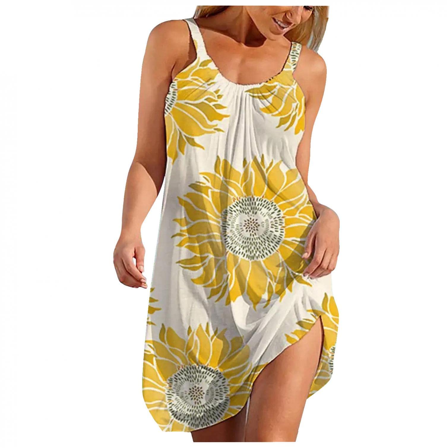 Women's Sleeveless Dragonfly Print Sun Dress - Casual Pleated Beach Tank Dress for Party & Vacation, Plus Size Options Available | Perfect for Summer Outings, Beach Getaways and Casual Events