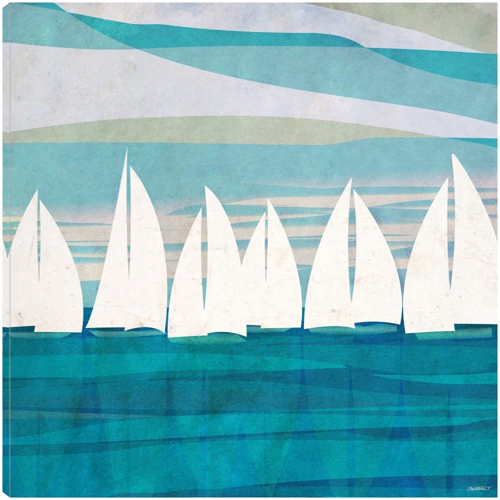 Afternoon Regatta II Canvas Wall Art - 37x37 Inch Ready to Hang Painting by Dan Meneely - Nautical Decor for Living Room, Bedroom, Office & More - Perfect for Coastal & Sailboat Themed Spaces