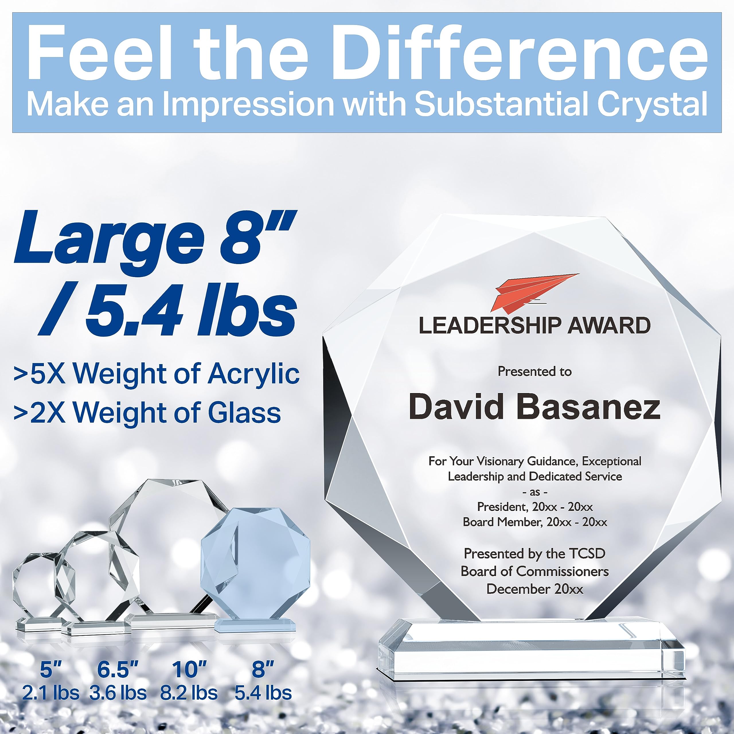 Custom Engraved Crystal Leadership Award Plaque - Personalized Appreciation Gift for Executives, Board Members, Retirement & Farewell (6.5