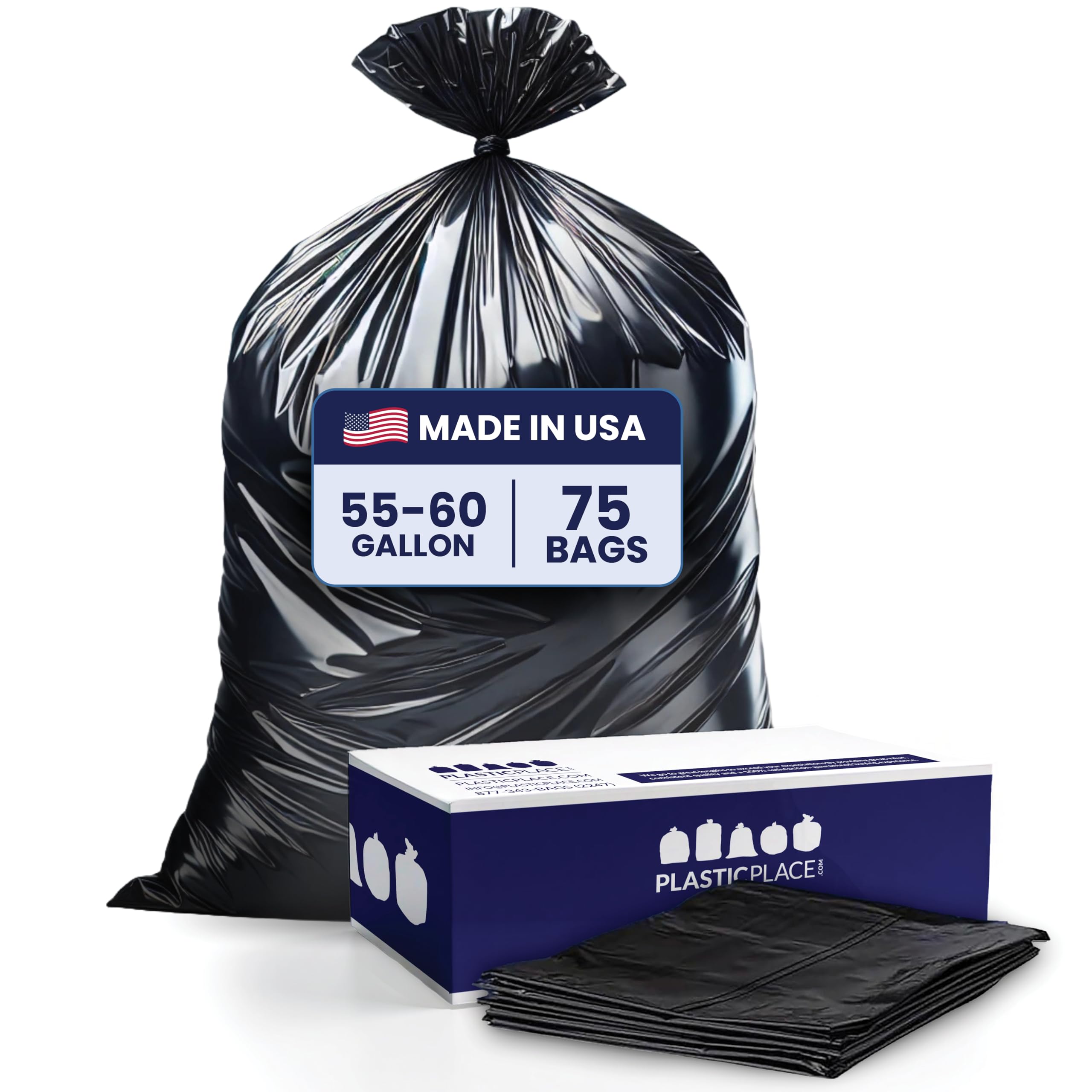 Plasticplace 55 Gallon Heavy Duty Trash Bags - 1.5 Mil Thick Black Garbage Bags 38
