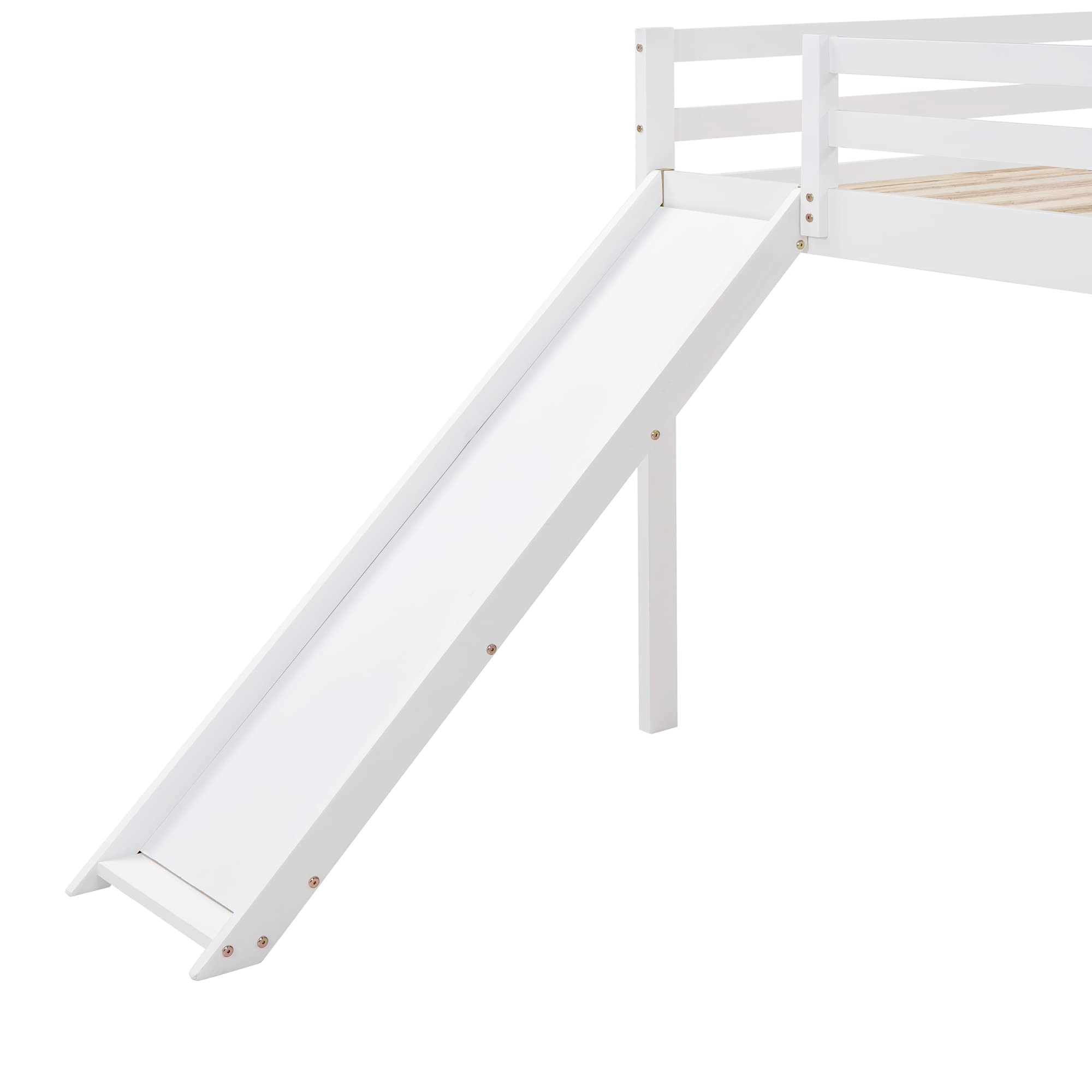 LZ LEISURE ZONE Full Size Wooden Loft Bed with Slide - Sturdy Low Profile Loft Bed Frame for Kids, Teens, Boys & Girls - No Box Spring Required - White - Perfect for Small Bedrooms, Playrooms & Dorm Rooms