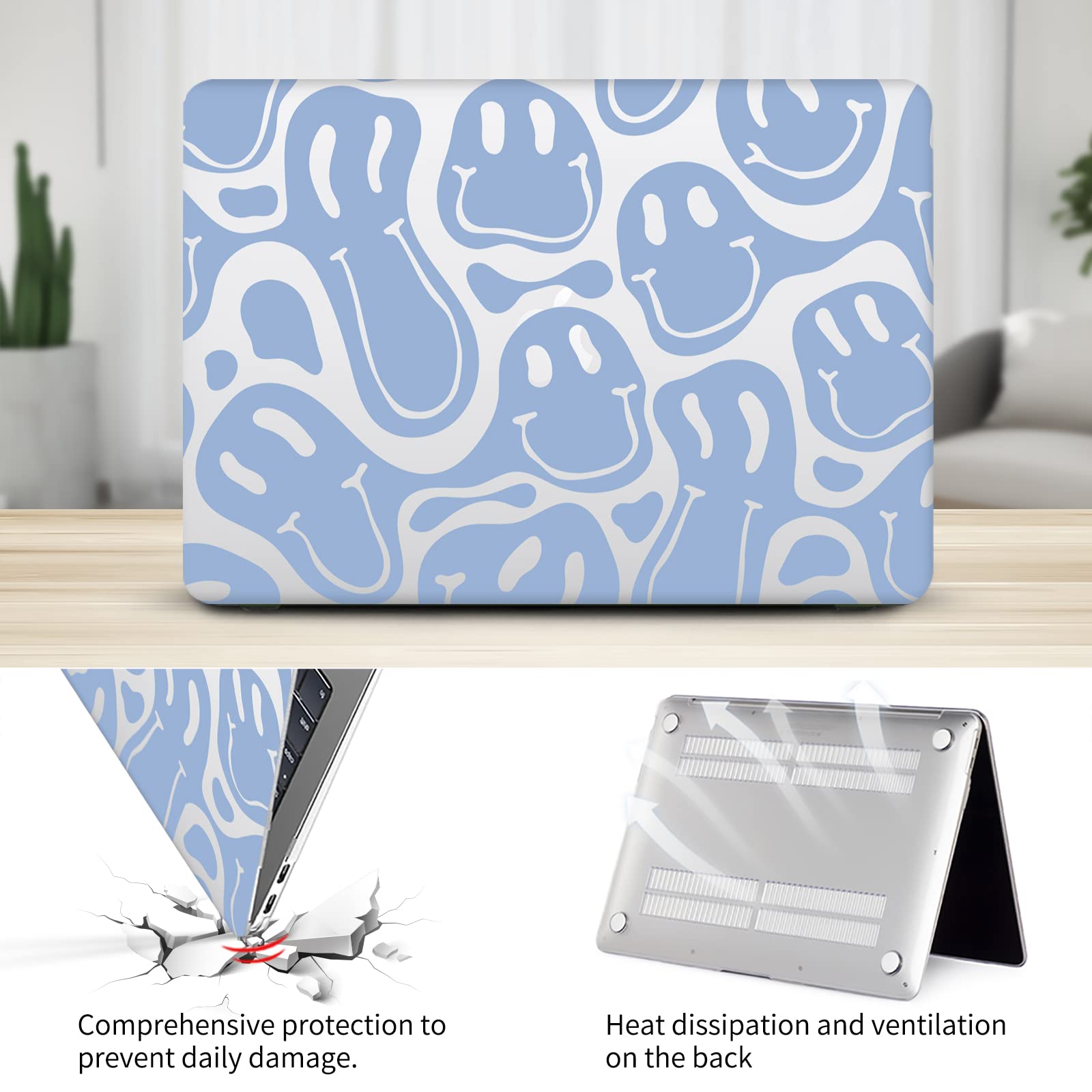 Retro 70's Smiley Pattern MacBook Pro 13 Inch Case (2020-2018 Models) - Compatible with M1/M2 A2338/A2251/A2289/A2159/A1989/A1706/A1708 - Protective Laptop Cover for Work, School & Travel