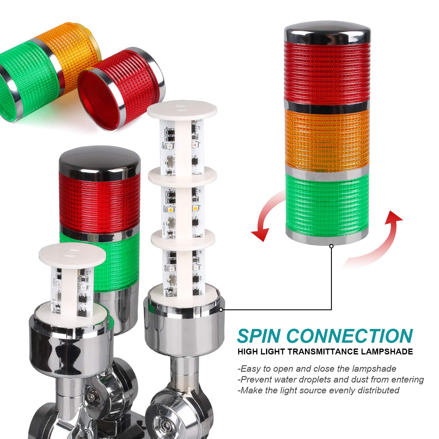 12-24V LED Stack Tower Lights - Industrial Warning & Andon Lights with Continuous/Flashing Modes - 1 Layer Column Signal Tower Indicator (No Buzzer) - Perfect for Factory Automation, Warehouse Safety & Equipment Status Monitoring