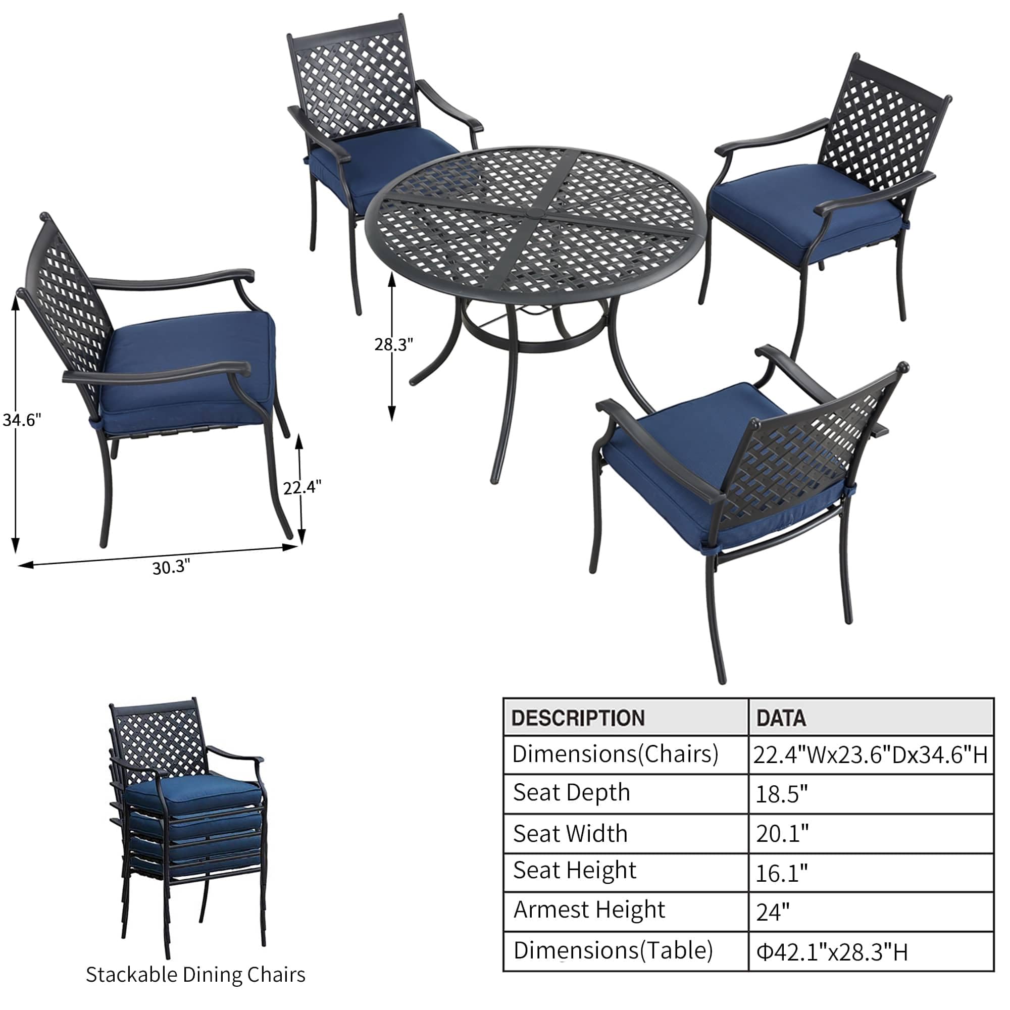 PatioFestival 5-Piece Heavy Duty Outdoor Dining Set with Round Table & 4 Stackable Chairs - Durable Indoor/Outdoor Patio Furniture for Backyard, Garden, Poolside & Restaurant Use