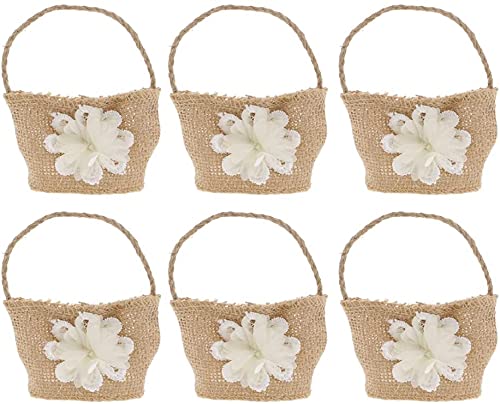6-Piece Burlap Gift Bags with Lace Trim - Elegant Wedding Favor Bags for Candy, Jewelry & Party Favors - Perfect for Weddings, Banquets & Daily Use