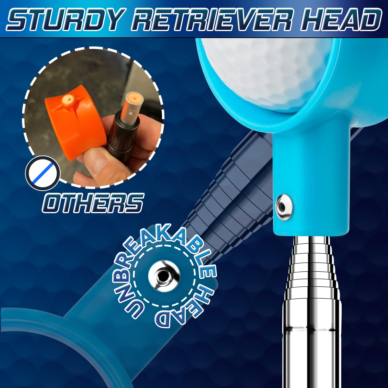 Premium 9ft Telescopic Golf Ball Retriever - Unbreakable Stainless Steel Head with Two-Sided Easy Grab Design | Perfect Water Hazard & Rough Terrain Ball Retrieval Tool | Great Golf Gift for Men | Ideal for Lakes, Ponds & Course Maintenance