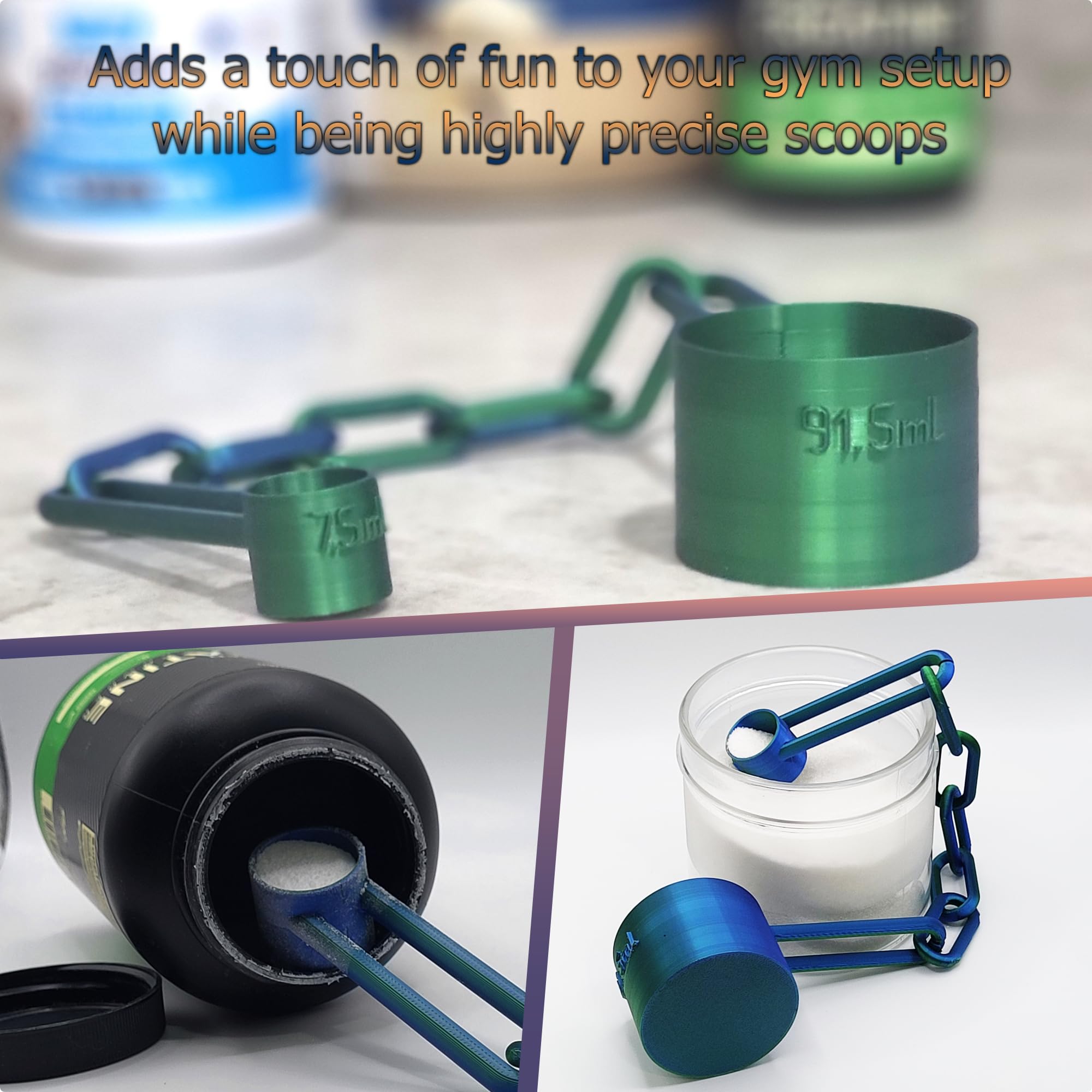 Dual Measuring Scoop Set with Chain - 5g Creatine Scoop & 30g Protein Scoop - Perfect for Kitchen, Pet Food, Coffee & Supplements - Plastic Measuring Spoons for Baking, Dog Food Portioning & Protein Powder Measuring