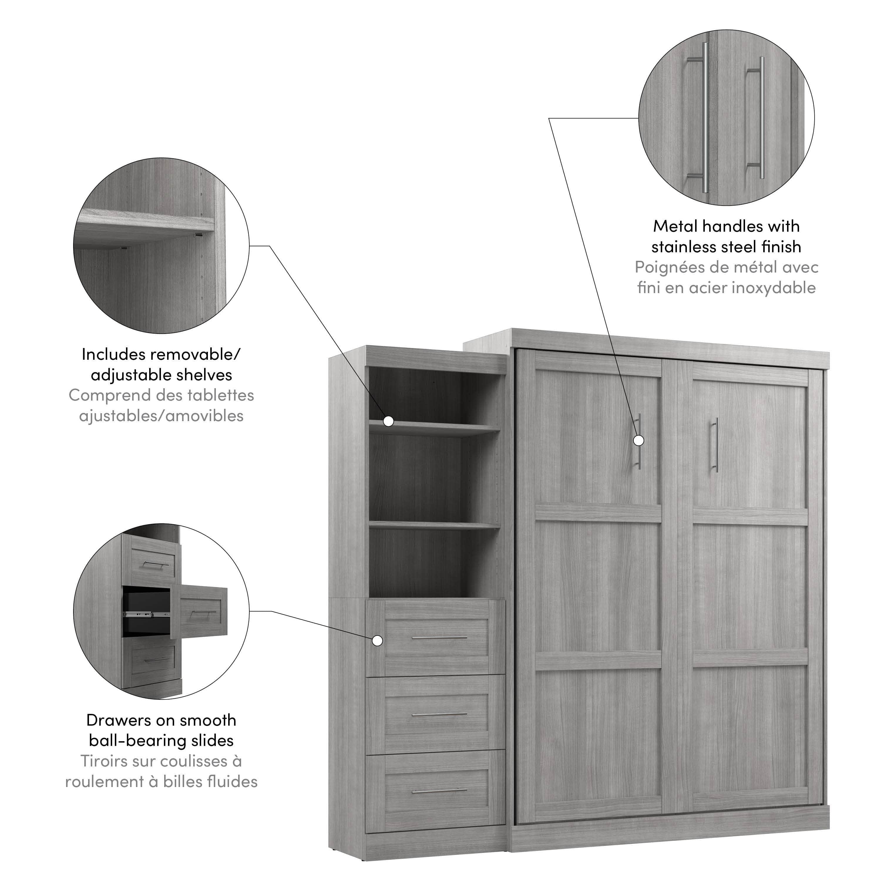 Queen Murphy Wall Bed with Storage Drawers - Space-Saving Foldable Bed for Small Rooms, Apartments & Guest Rooms (90