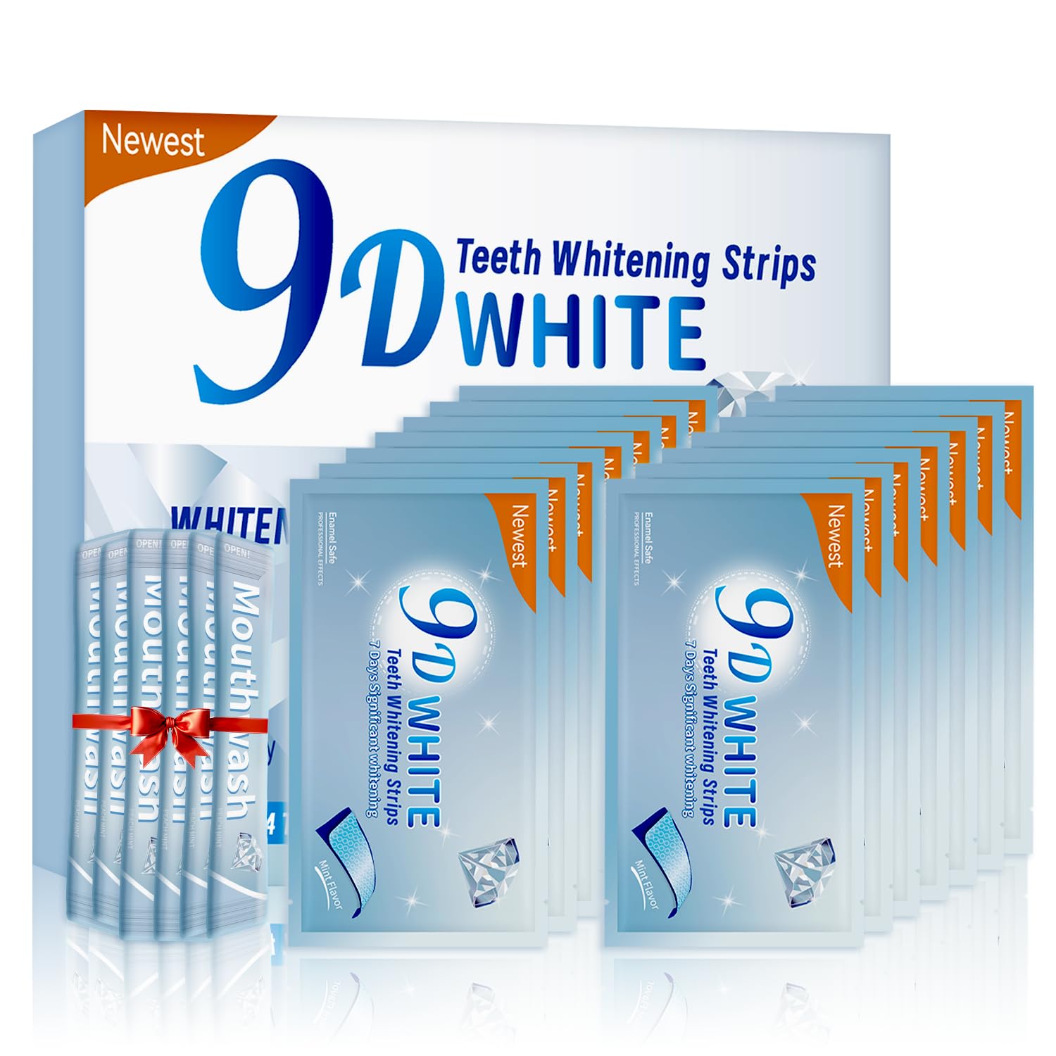 Somall Teeth Whitening Strips - 2024 Newest 9D Professional Dental Formula - Enamel Safe & Anti-Sensitive Whitening Kit (28 Strips + 14 Mouthwash) for Brighter Smile - Perfect for Weddings, Dates & Special Occasions