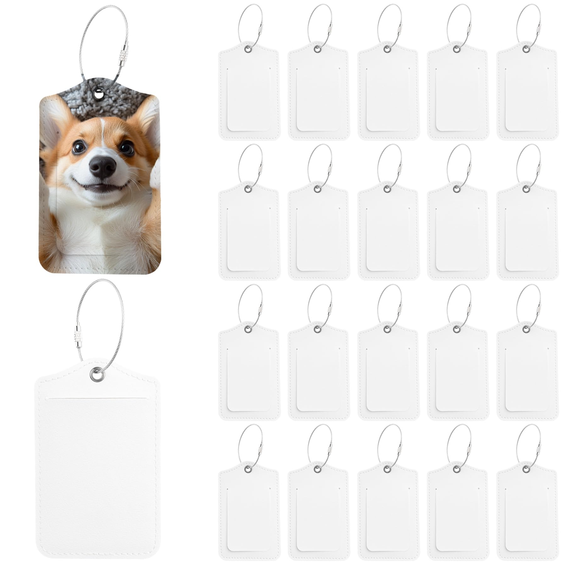 20 Pack Sublimation Luggage Tags - PU Leather Blank Travel Suitcase Tags with Wire Rings - Perfect for Vacation, Cruise & Business Trips - Personalized Name ID Tags for Bags & Backpacks