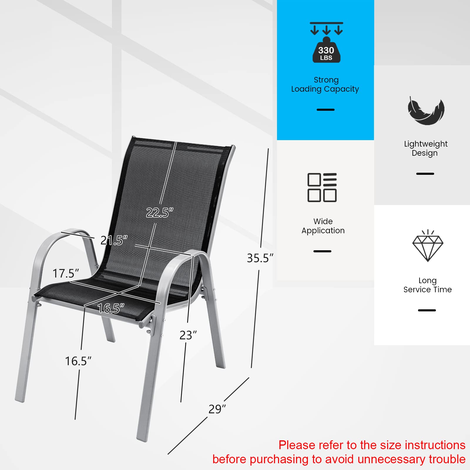 Tangkula 4-Piece Stackable Outdoor Dining Chairs Set - Heavy Duty Steel Frame Patio Armchairs for Backyard, Lawn & Poolside - Weather Resistant Gray Outdoor Furniture (Perfect for BBQs, Garden Parties & Pool Relaxation)