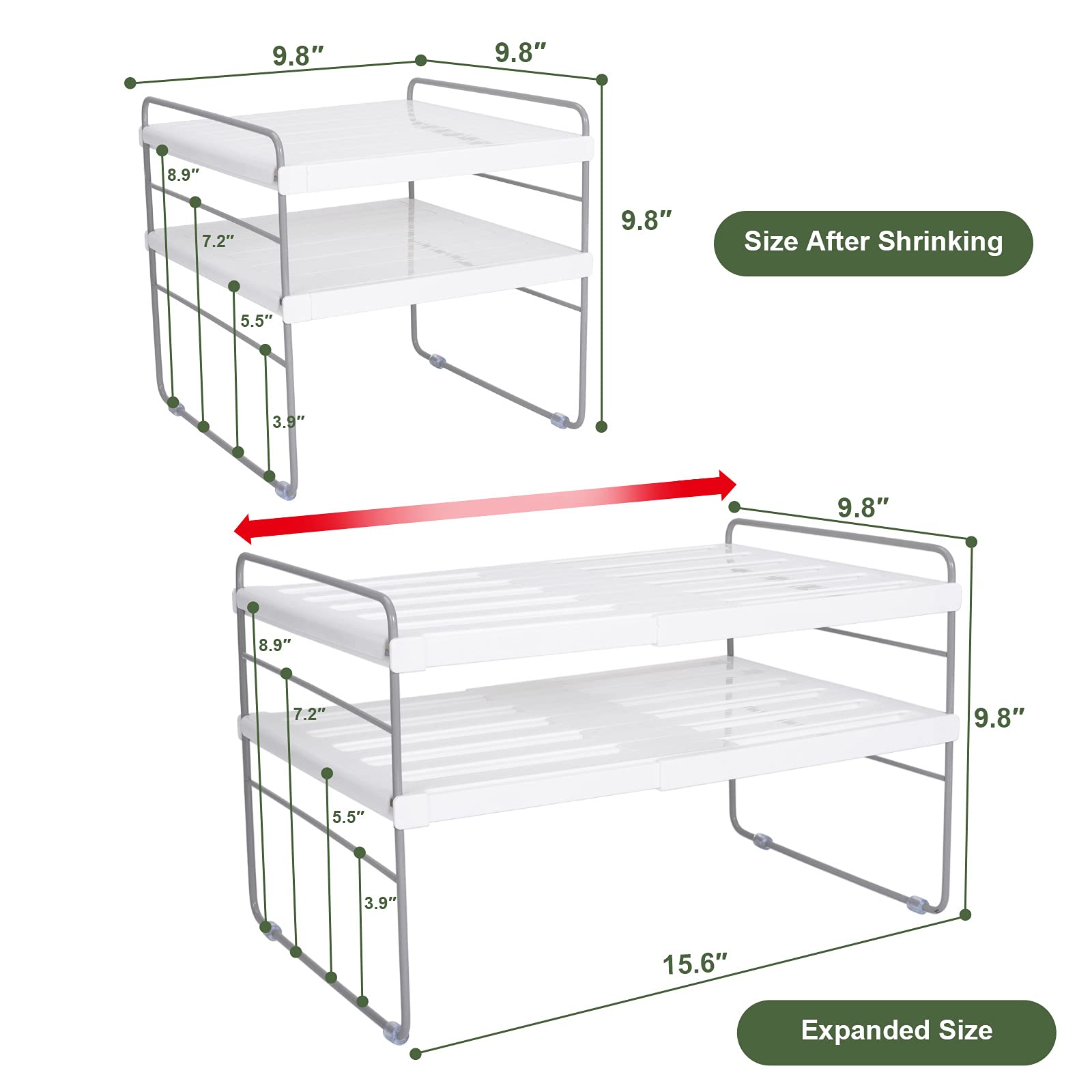 2 Pack Expandable Kitchen Wrap Organizer Rack - Adjustable Aluminum Foil & Plastic Wrap Holder for Pantry, Cabinet Storage (9.8-15.6