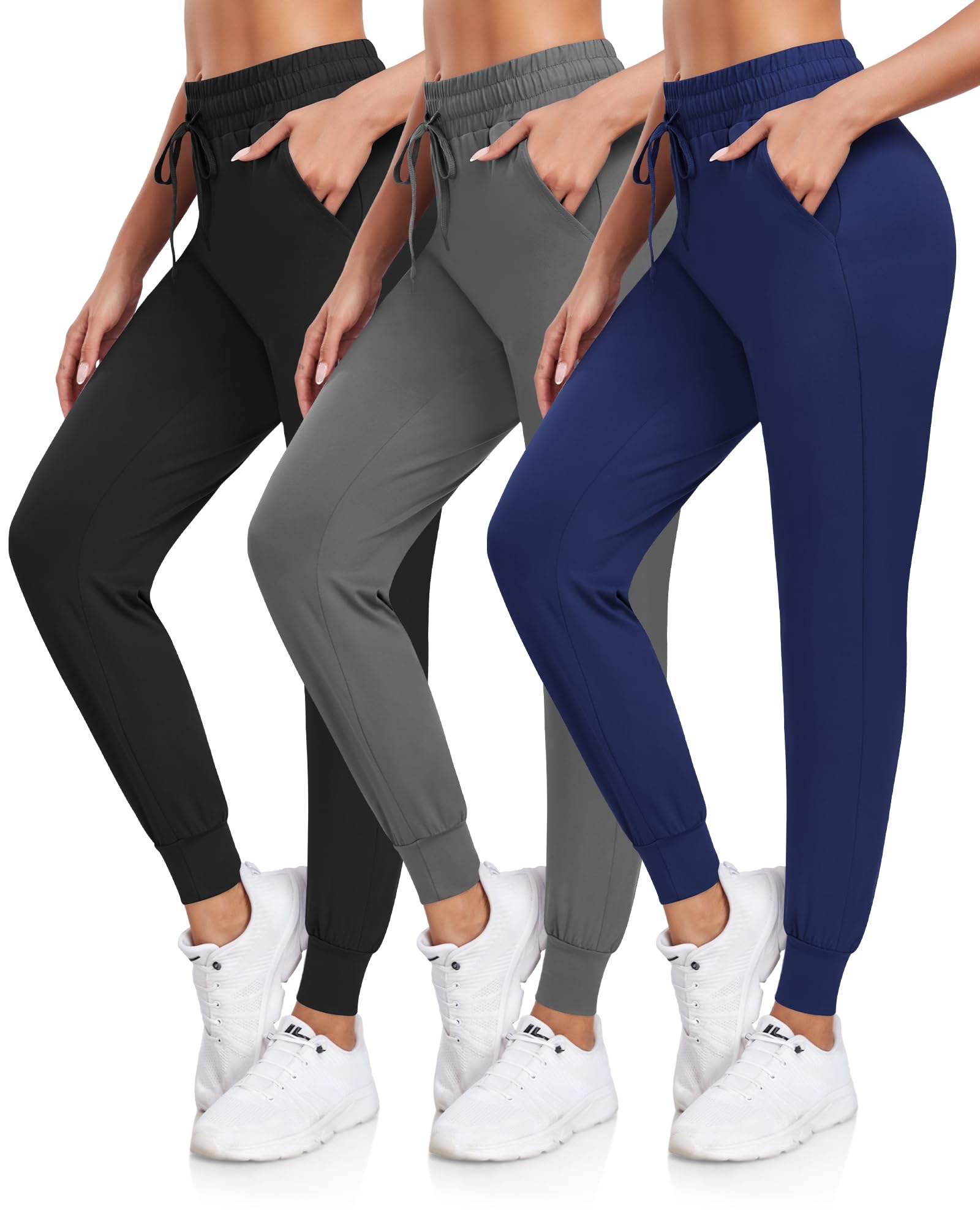 DHSO 3 Pack Women's Sweatpants with Pockets - Soft Joggers & Athletic Leggings for Workout, Yoga, Running | Comfortable Casual Pants for Lounge, Gym & Outdoor Activities