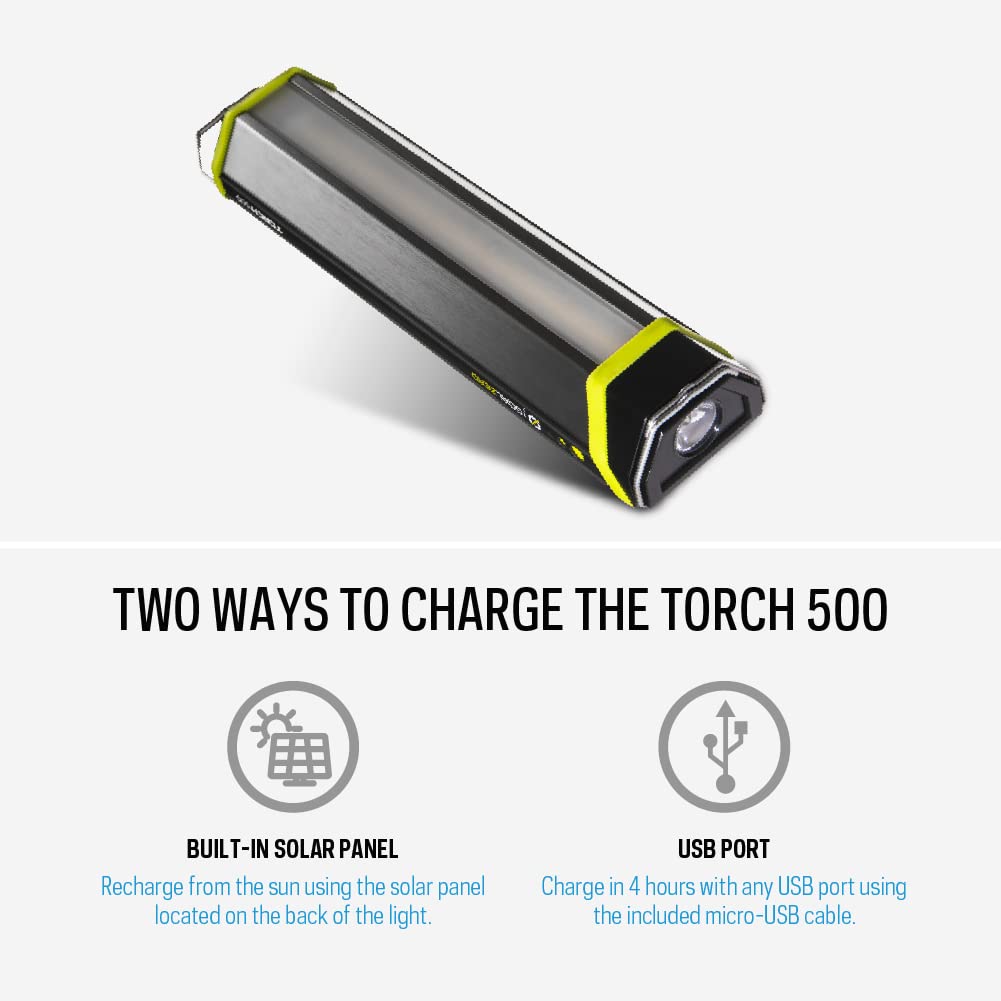 Goal Zero 500 Lumen Solar Rechargeable LED Flashlight - Weatherproof Torch Light & Portable Spotlight for Camping, Hiking, Emergency & Outdoor Adventures