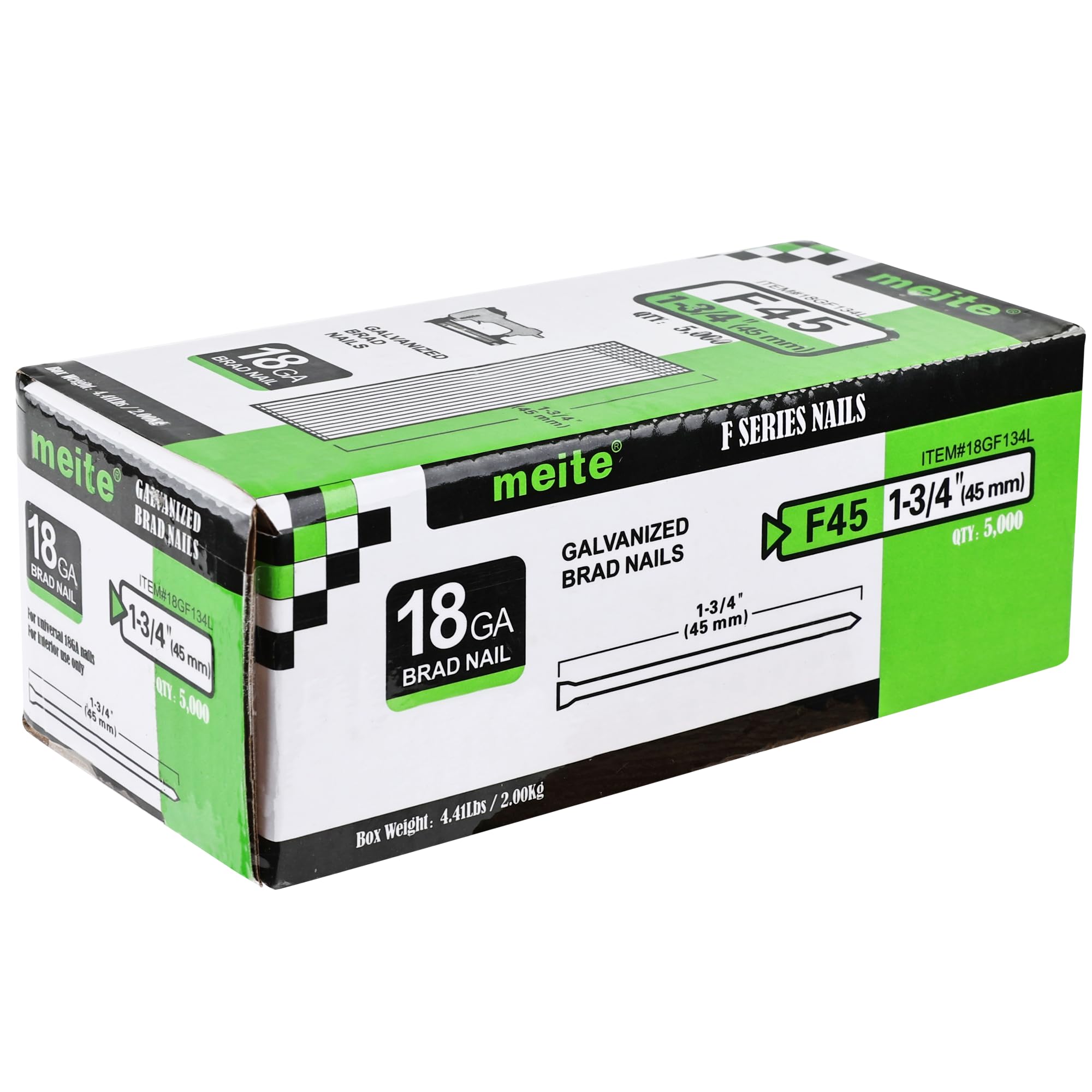 18 Gauge Brad Nails 1-3/4 Inch - 5,000 Count Galvanized Nails for Pneumatic & Electric Nail Guns - Perfect for Trim Work, Cabinetry, and Woodworking Projects