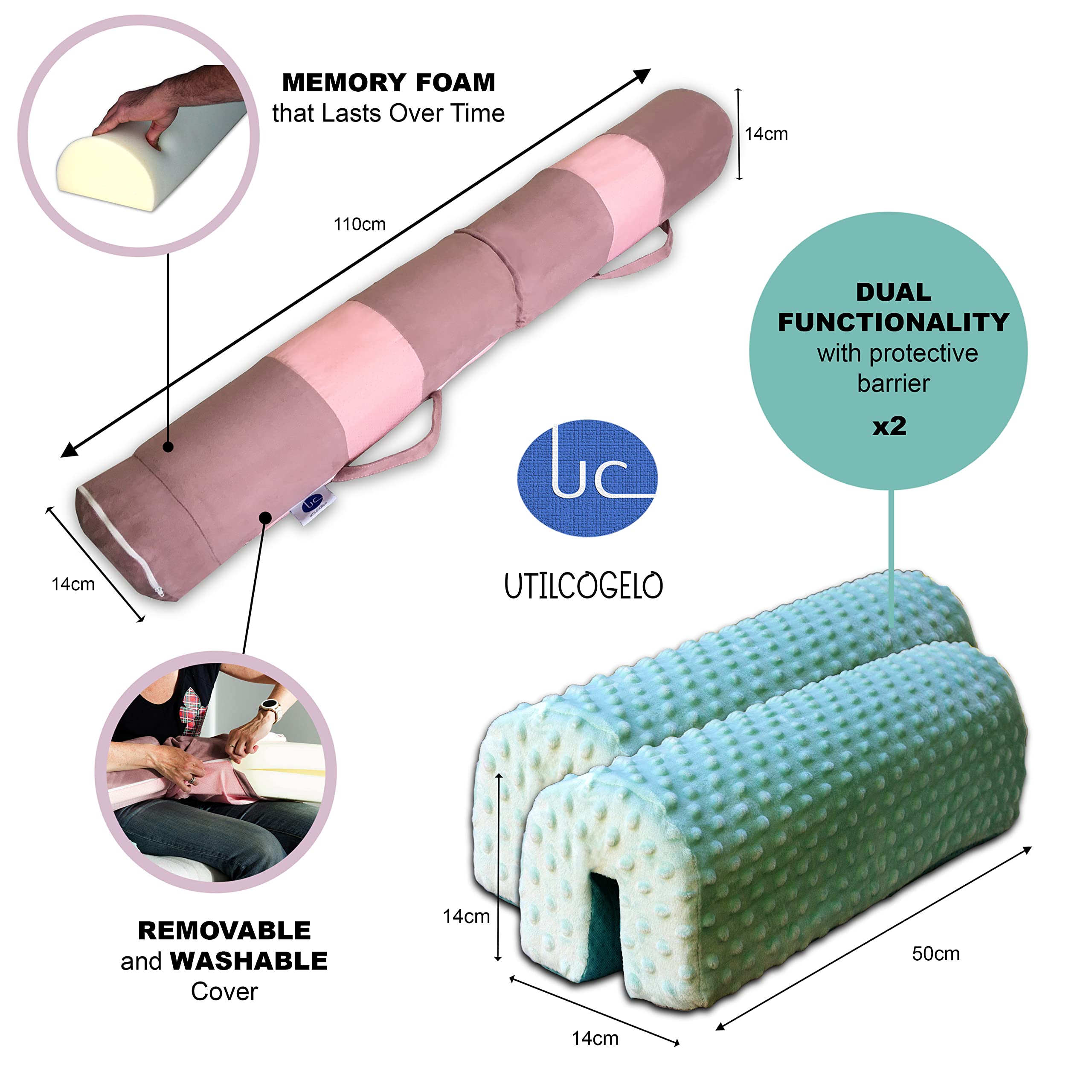 UC Bed Barrier (2-Pack) - Foldable Travel Bed Rail for Kids, Anti-Fall Safety Guard with Soft Foam Padding - Fits 90cm, 150cm, 180cm & 200cm Beds - Wall Protector for Toddler & Child Safety | Perfect for Home, Travel & Daycare Use