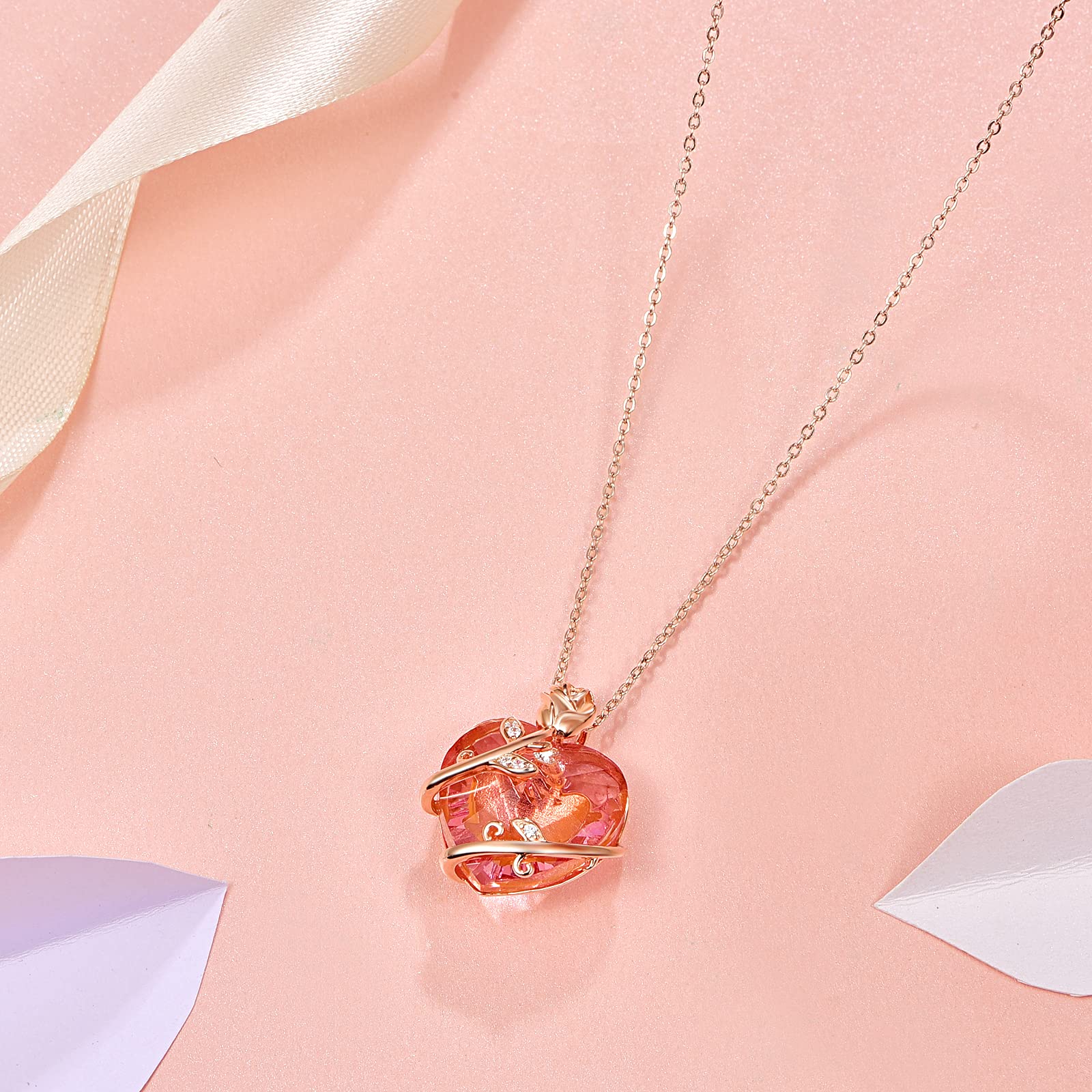 TANGPOET Sterling Silver Pink Crystal Rose Flower Necklace - Rose Gold Plated Pendant for Women, Perfect Gift for Mother's Day, Valentine's Day & Birthdays | Elegant Jewelry for Daily Wear, Date Nights & Special Occasions