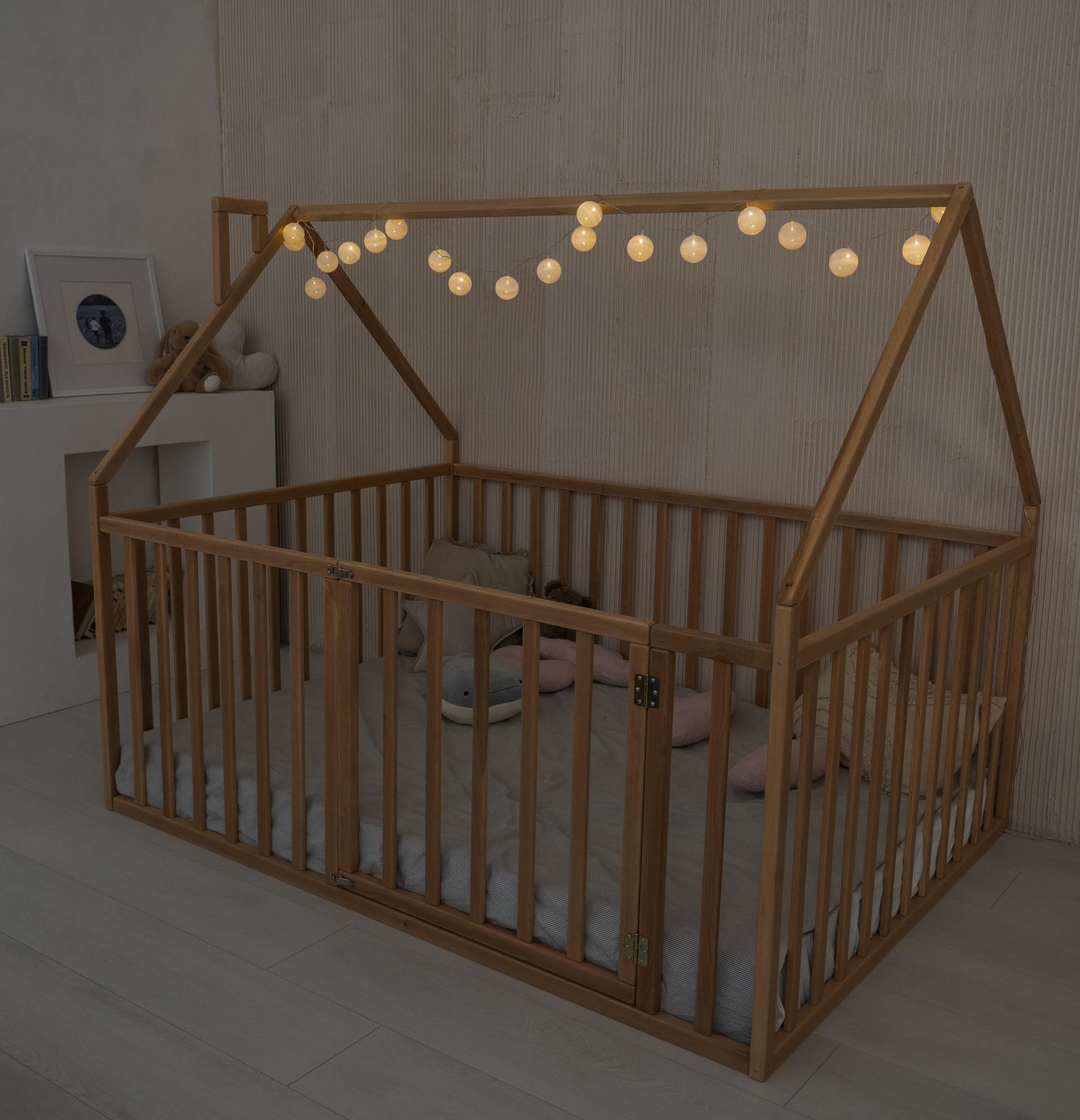 BUSYWOOD Montessori Toddler Floor Bed - Twin Size Wooden Bed with High Safety Rails - Full, Queen, King & Small Size Options (Model 21) - Perfect for Montessori Rooms, Daycare Centers & Safe Toddler Sleep Spaces