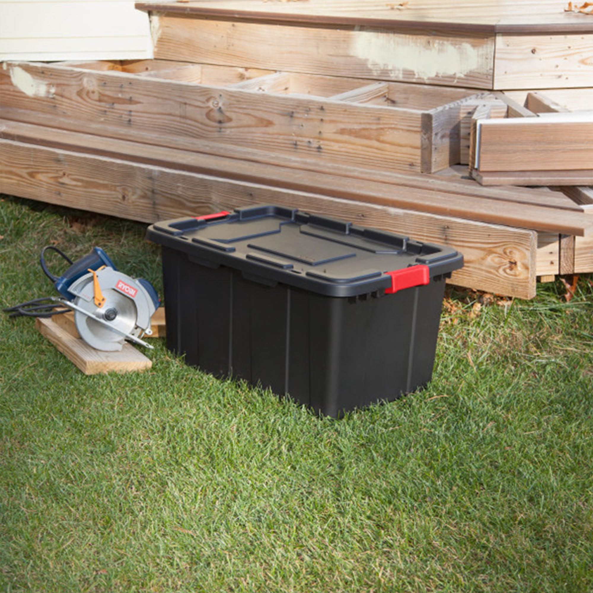 Sterilite 8-Pack 27 Gallon Heavy Duty Plastic Storage Bins with Latching Lids - Industrial Garage Organization Totes for Tools, Toys & Home Supplies (Black) - Perfect for Garage, Basement & Workshop Storage