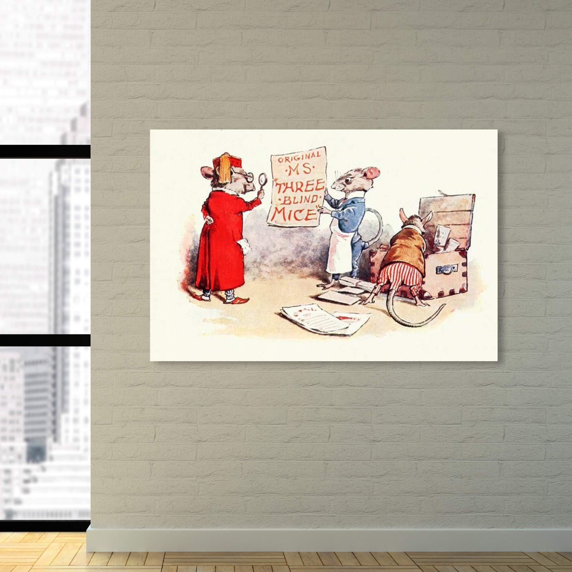 Oliver Gal Artist Co. 'The Three Blind Mice' Fantasy Wall Art Canvas Print – Kids Room Decor, Nursery Décor, Children's Bedroom Art, 36x24 Inches, Red & Brown – Perfect for Playrooms, Bedrooms, and Themed Nurseries