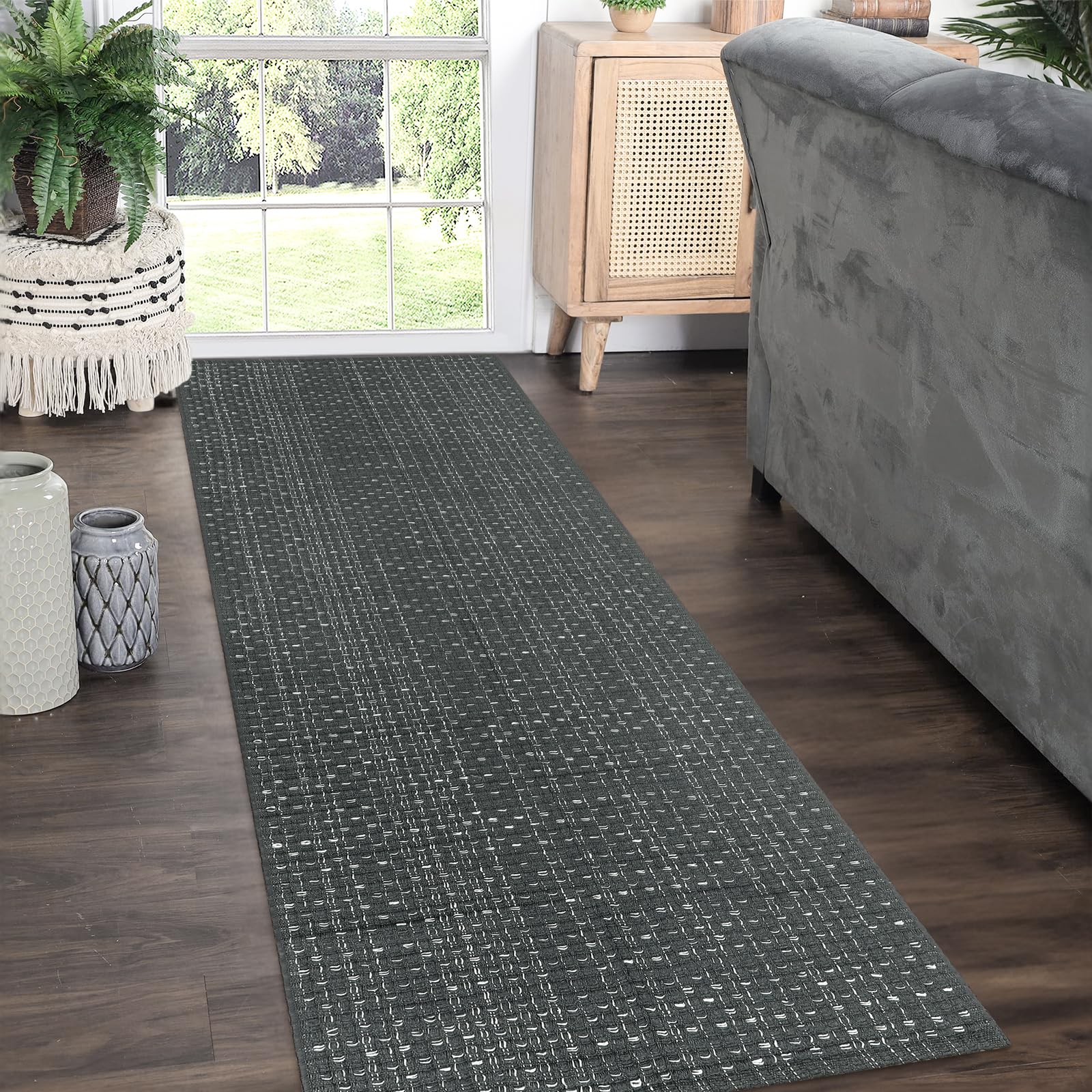 Seavish 2'x6' Cotton Woven Hallway Runner Rug - Grey Farmhouse Entryway Rug for Kitchen, Living Room, Bedroom, Laundry & Patio | Washable & Durable Indoor/Outdoor Rug for Home Decor