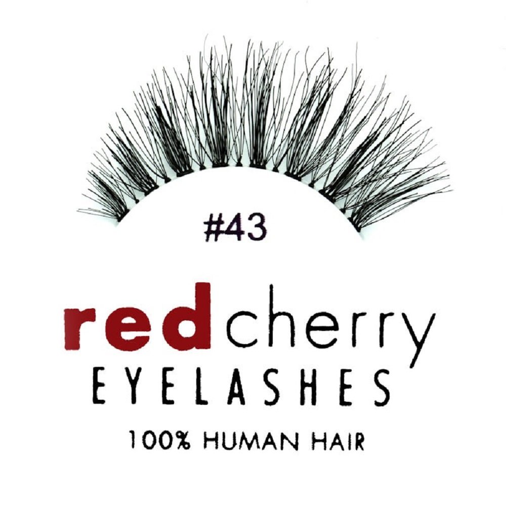 Red Cherry 100% Human Hair False Eyelashes - Natural Looking Fake Lashes #43 Style, 12 Pack - Perfect for Daily Wear, Parties & Special Occasions