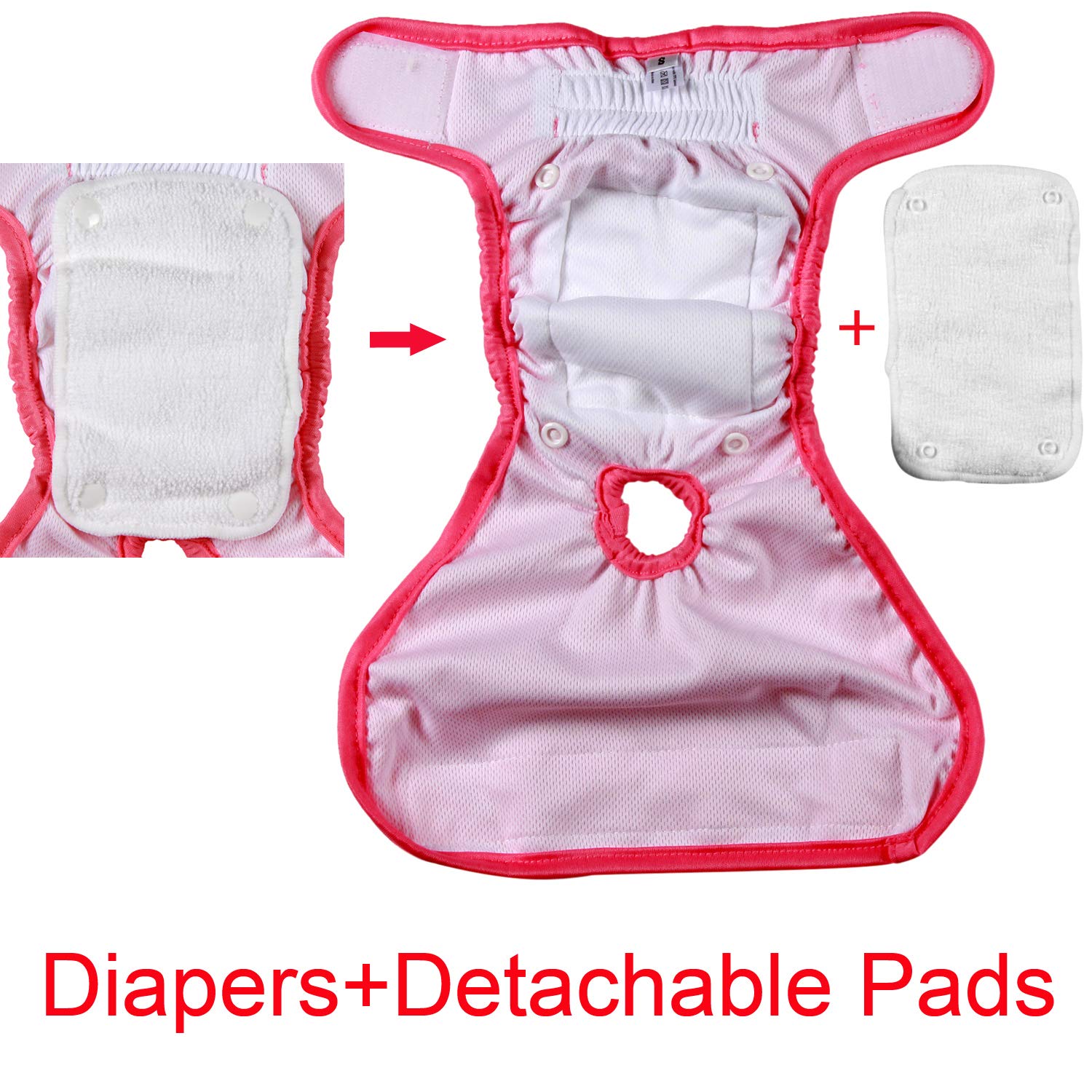 Premium Reusable Female Dog Diapers for Small Dogs - 3 Pack Washable Puppy Nappies with Detachable Pads | Perfect for House Training, Incontinence & Travel Use