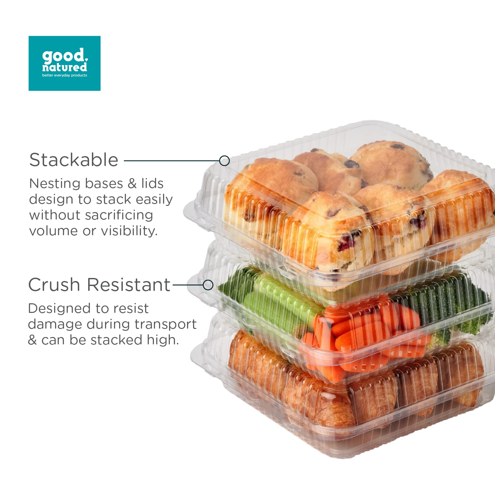Eco-Friendly 175-Pack of 8x8x3 Inch Square 80 oz Clear Food Storage Containers - 99% Plant-Based BPA-Free Hinged Lid Containers for Meal Prep, Leftovers & Bulk Food Storage | Sustainable Kitchen & Pantry Organization
