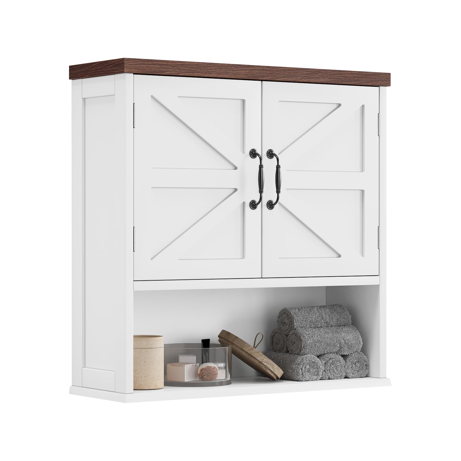 Farmhouse Wall Mounted Bathroom Medicine Cabinet with Adjustable Shelf - Rustic Storage for Bathroom, Living Room & Laundry Room - Perfect for Organizing Toiletries, Cosmetics & Cleaning Supplies