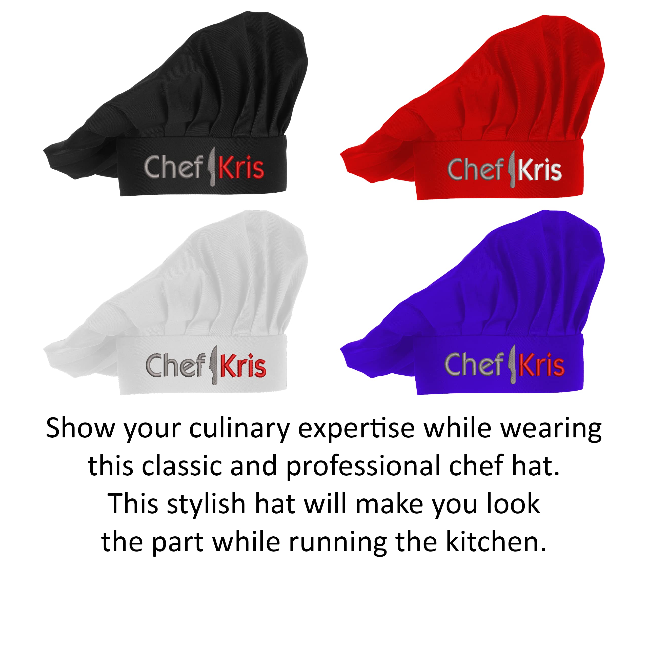 Custom Embroidered Chef Hat - Adjustable Velcro Back Chef Cap for Bakers & Kitchen Professionals | Perfect for Cooking, Baking, Catering & Culinary Events
