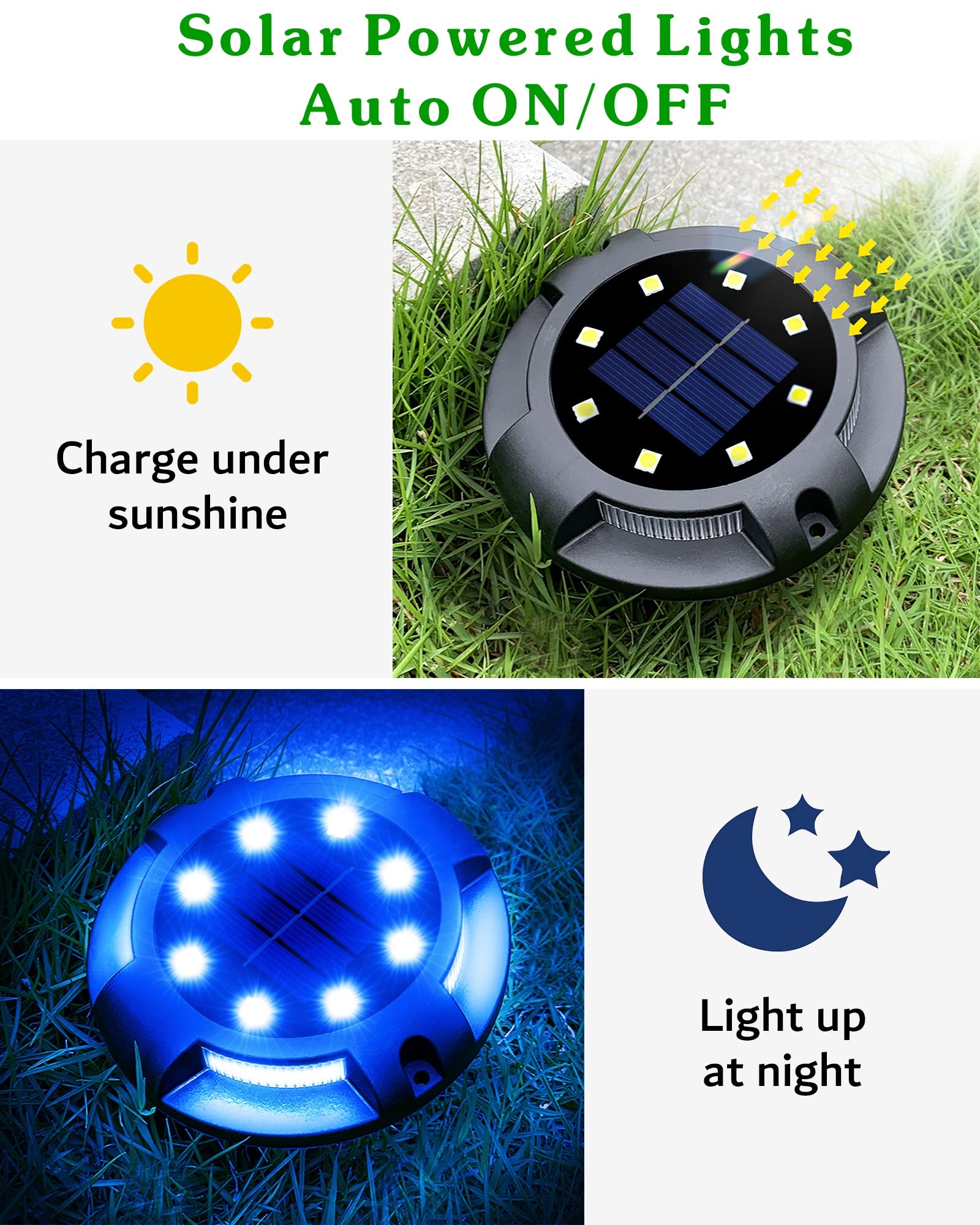12 Pack Solar Pathway Lights Outdoor - Waterproof Blue LED Walkway Lights for Yard, Garden, Halloween Decor | Solar Powered Uplight & Sidelight for Driveway, Patio, Lawn & Landscape Lighting