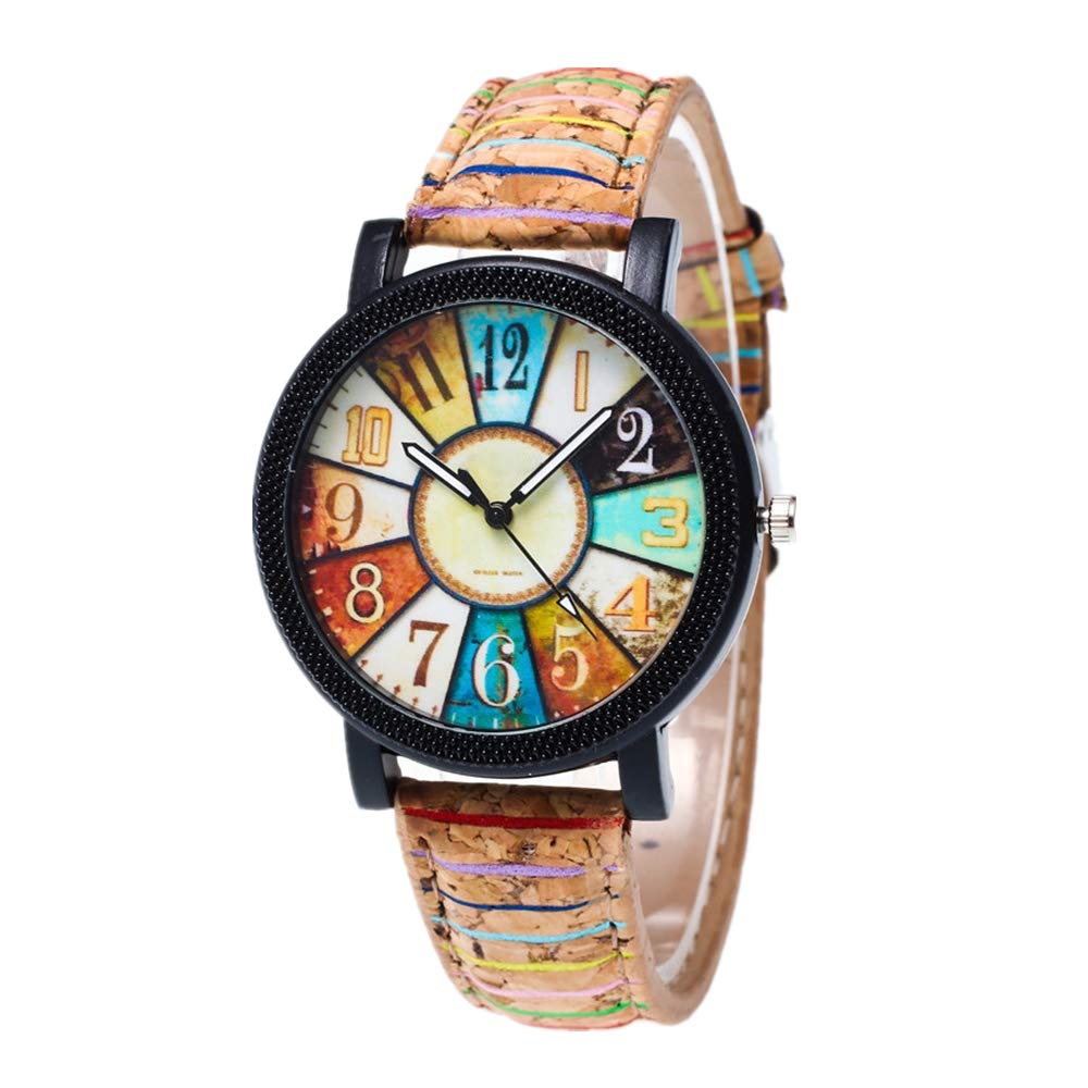 Muranba Harajuku Graffiti Pattern Leather Band Analog Quartz Watch - Stylish Khaki Wristwatch for Women & Men | Perfect for Streetwear Fashion, Casual Outfits and Trendy Accessories