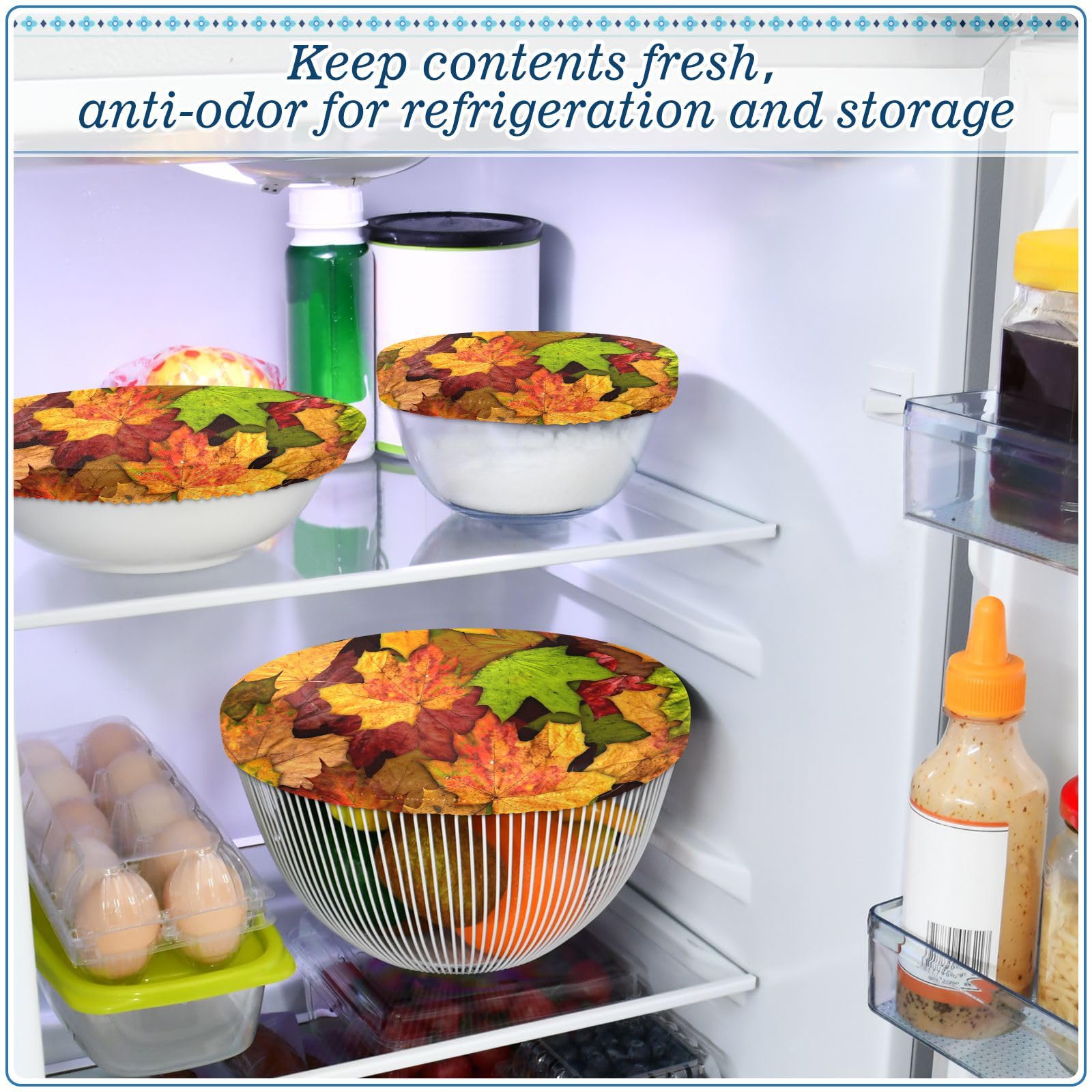 Kcldeci 5-Piece Reusable Stretch Fabric Bowl Covers Set - Elastic Food Storage Covers for Bread, Salads & Leftovers - Cotton Cloth Bowl Lids in 5 Sizes - Perfect for Fall Entertaining & Meal Prep