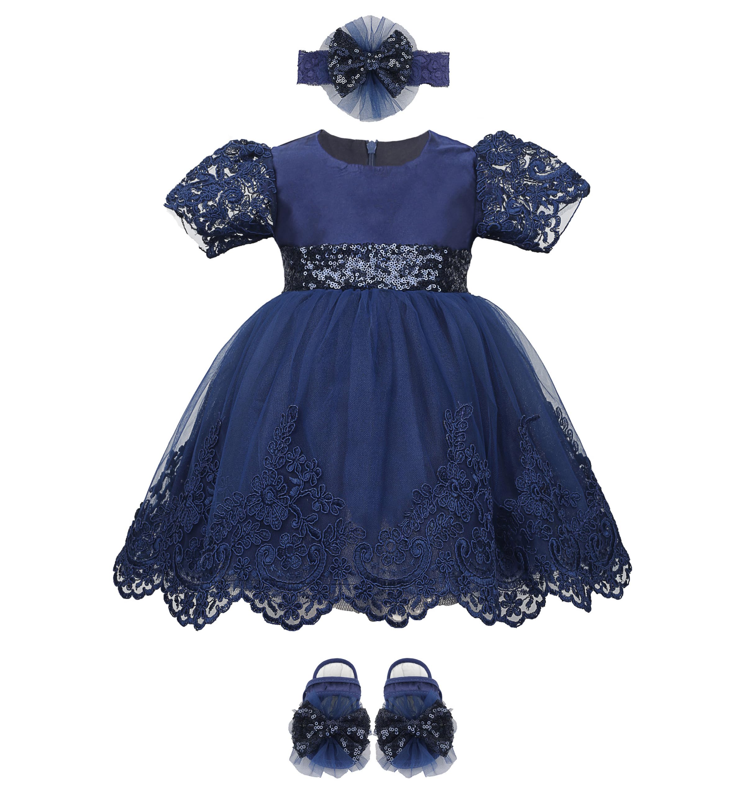 Lilax Baby Girl Newborn Lace Princess Wedding Party Dress Gown 4-Piece Deluxe Set - Perfect for Christening, Birthday, Photo Shoots & Special Occasions