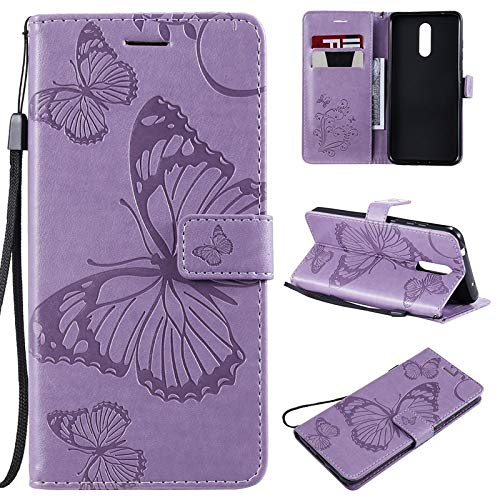JINXIUS Butterfly Floral PU Leather Wallet Phone Case with Stand & Wrist Strap for Nokia 3.2/3V - Purple | Protective Cover for Daily Use, Work & Travel