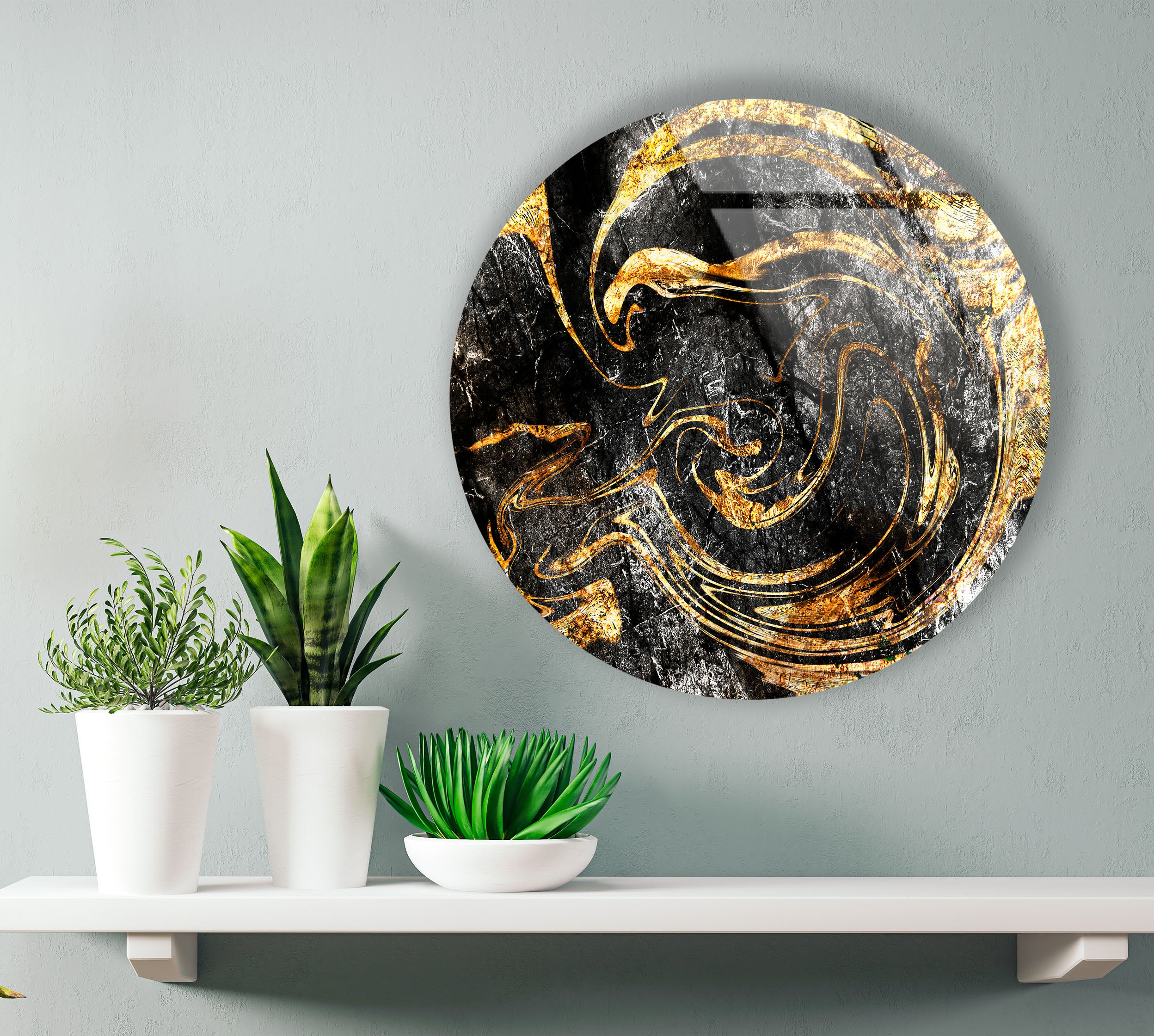 Black and Gold Abstract Wall Art - Textured Glass Print with Swirling Metallic Design for Luxe Industrial & Modern Interiors | Perfect for Living Room, Bedroom or Office Decor