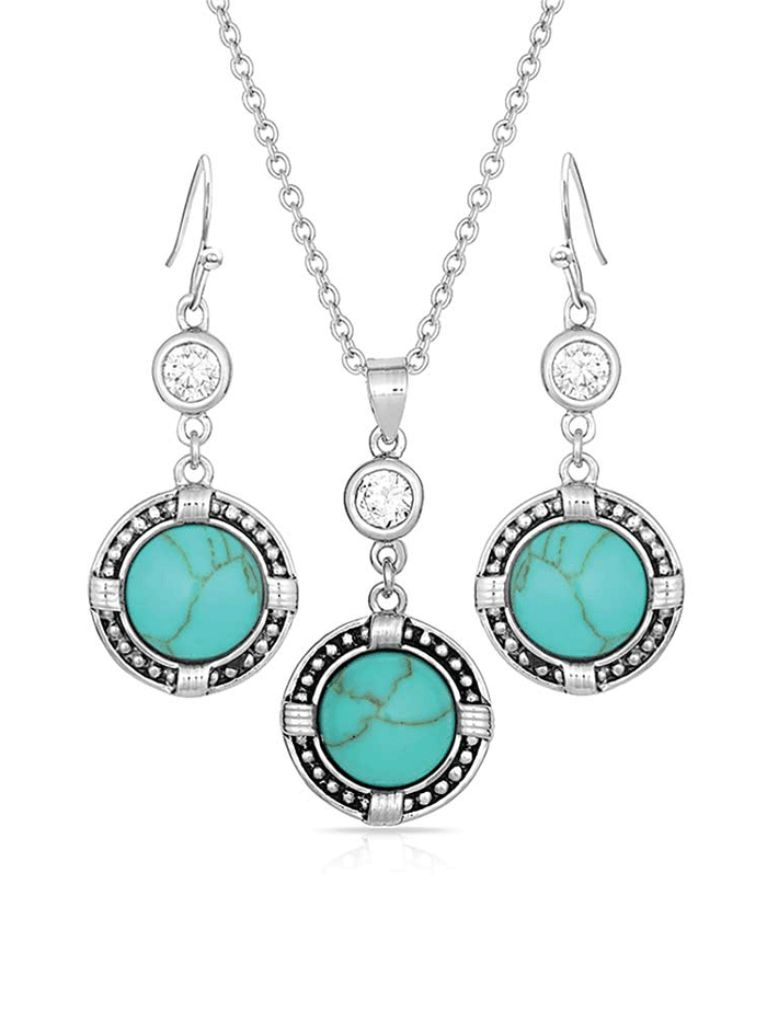 Montana Silversmiths JS3218 Women's True North Turquoise Jewelry Set - Sterling Silver Necklace & Earrings Set for Casual Wear, Gift Giving & Western Fashion