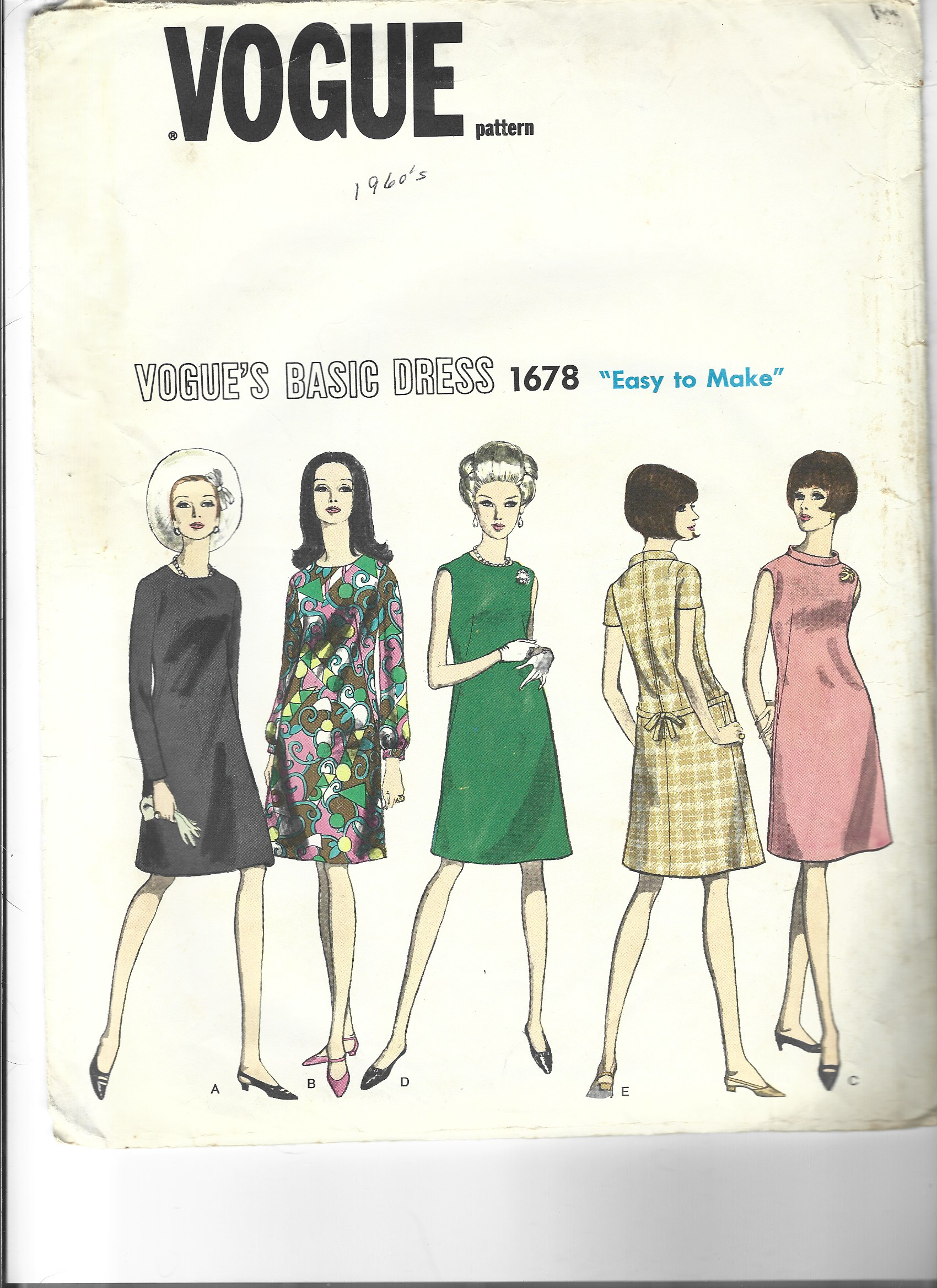 Vogue 1678 Ladies Basic Dress Sewing Pattern - Easy to Make 1960s Vintage Clothing for Women | DIY Fashion & Retro Costume Projects