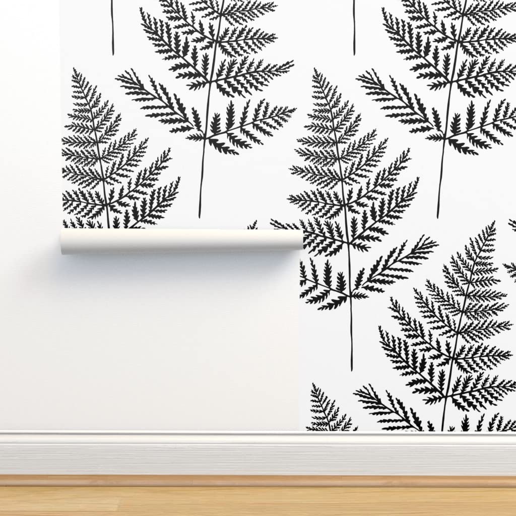 12ft x 2ft Peel & Stick Removable Wallpaper - Fern Botanical Plant Black & White Leaf Monochrome Pattern | Self-Adhesive Wall Decor for Bedroom, Living Room, Nursery & Office | Easy Installation & Customizable by Spoonflower