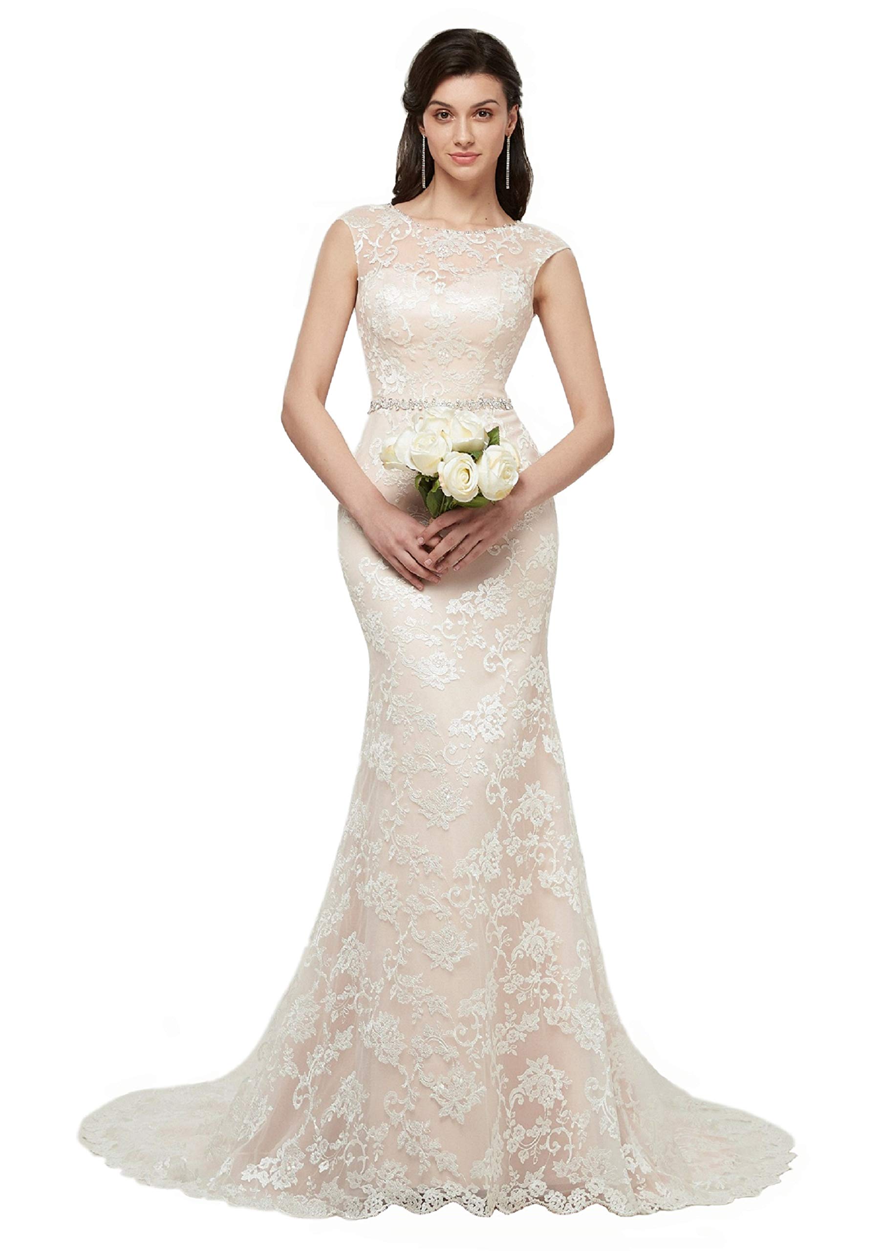 Clothfun Women's Lace Mermaid Beach Wedding Dress 2023 - Long Sleeve Bridal Gown for Bride, Beach Ceremony, Destination Wedding & Romantic Photos
