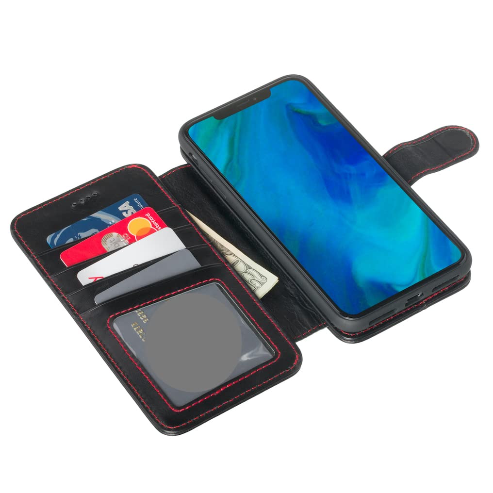 Premium Detachable Magnetic Wallet Case for iPhone 13 - MagSafe & Wireless Charging Compatible - Genuine Leather with Metal Buttons - Slim Protective Phone Cover (Black) | Perfect for Everyday Use, Travel & Business Professionals