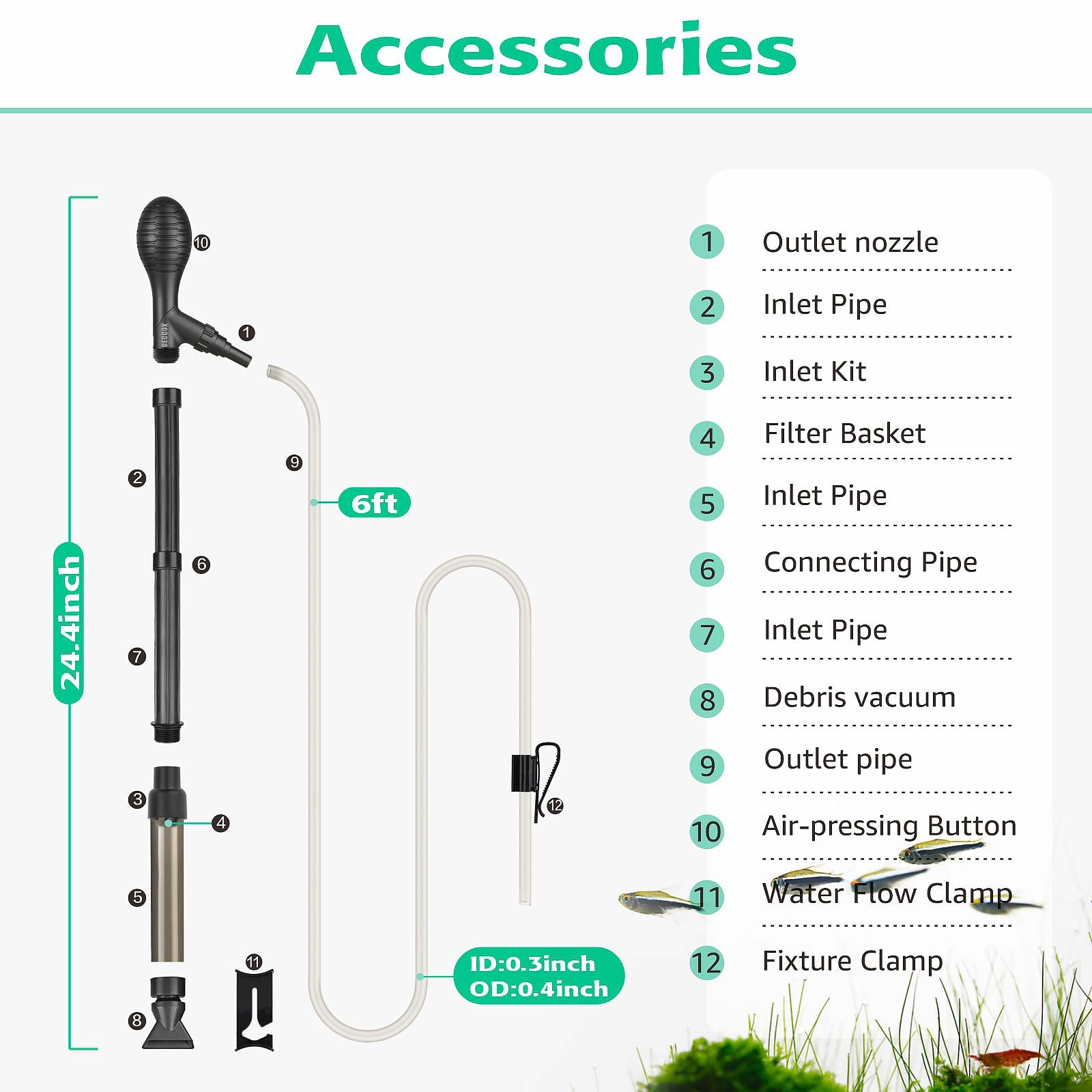 6ft Aquarium Siphon Vacuum Cleaner - Fish Tank Gravel Cleaner & Water Changer for Removing Debris and Waste | Perfect for Freshwater & Saltwater Tanks, Aquarium Maintenance, and Fish Tank Cleaning