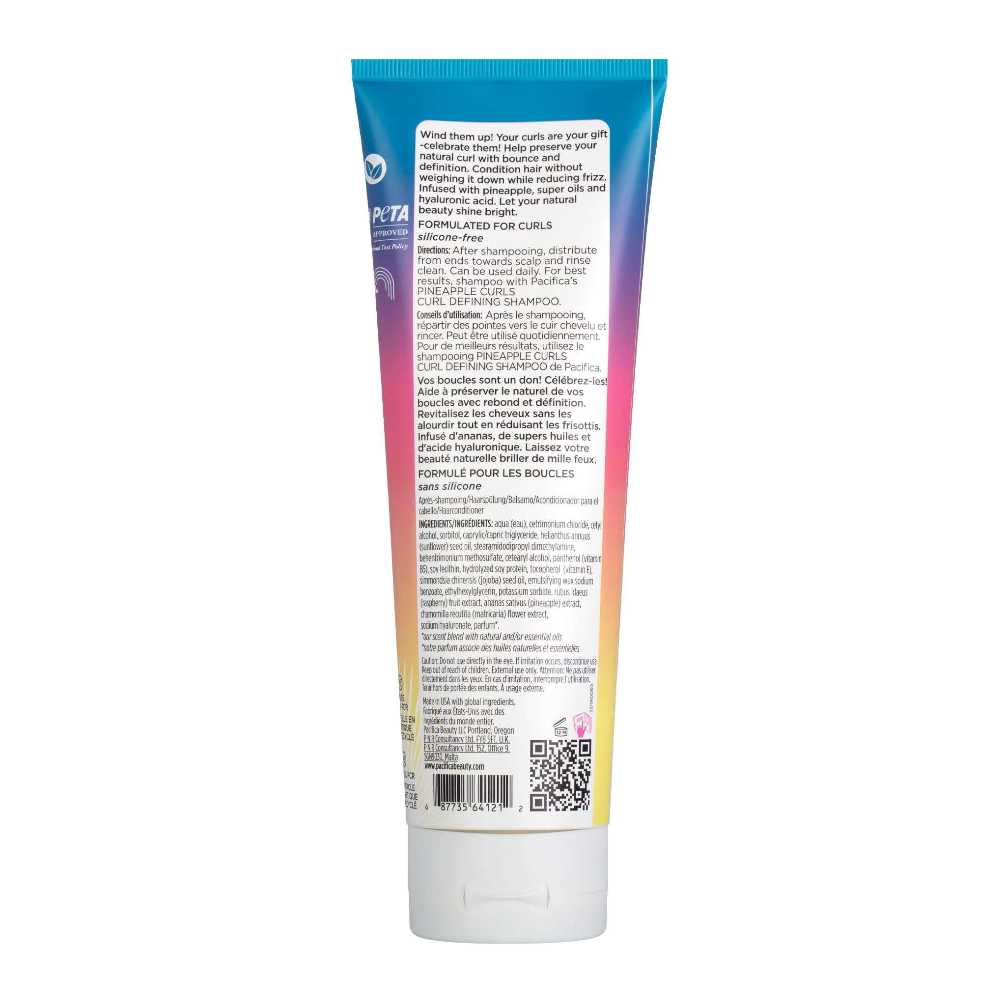 Pacifica Beauty Pineapple Curls Defining Natural Conditioner for Curly, Coily & Textured Hair - Sulfate Free, Silicone Free, 100% Vegan & Cruelty Free - Hydrating Hair Care with Tropical Pineapple Scent | Perfect for Daily Use & Curly Hair Routine