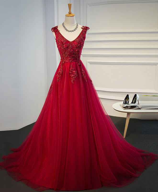 Elegant Burgundy V-Neck Tulle Dress - Short & Long Styles for Evening Gowns, Prom Dresses & Special Occasions | Perfect for Weddings, Parties & Formal Events